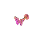 Engraved Butterfly Internally Threaded Titanium Ear Studs
