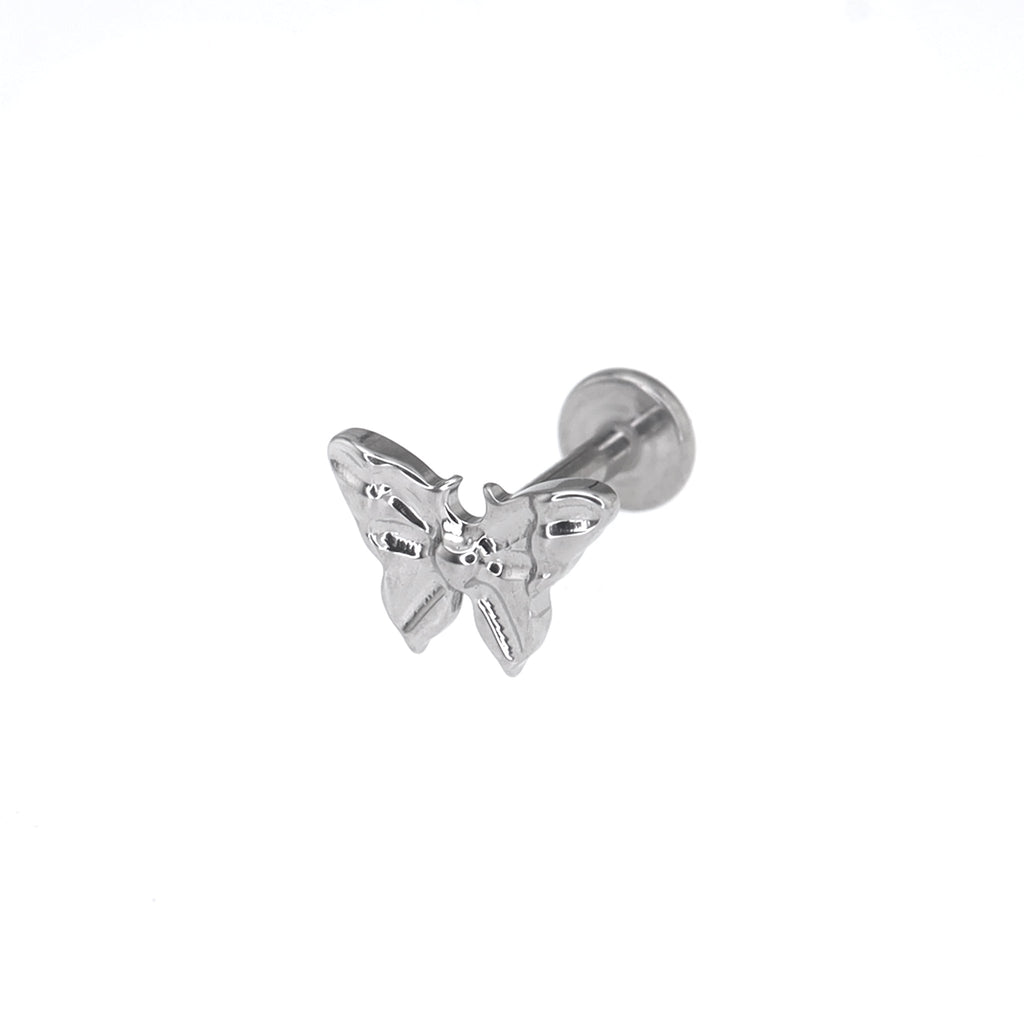 Engraved Butterfly Internally Threaded Titanium Ear Studs