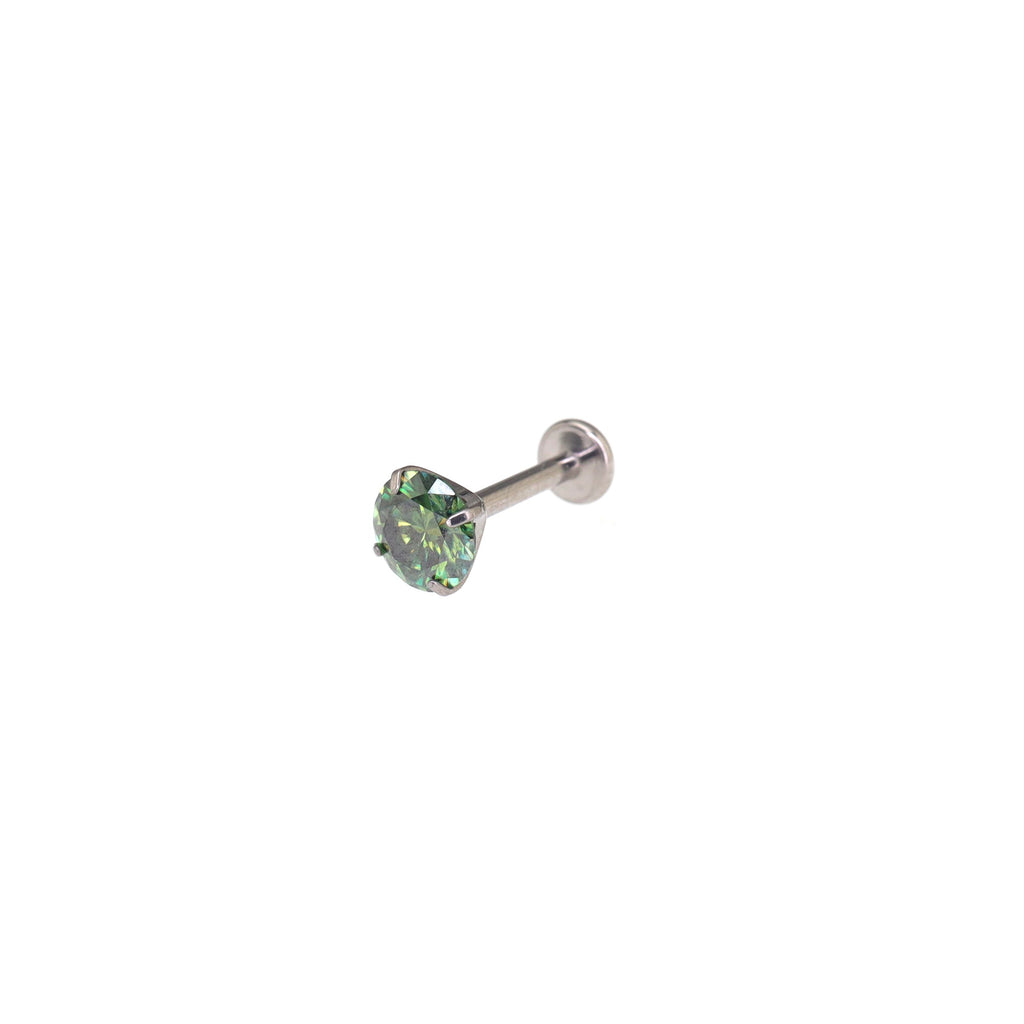 High Shine Green Moissanite Internally Threaded Titanium Stud