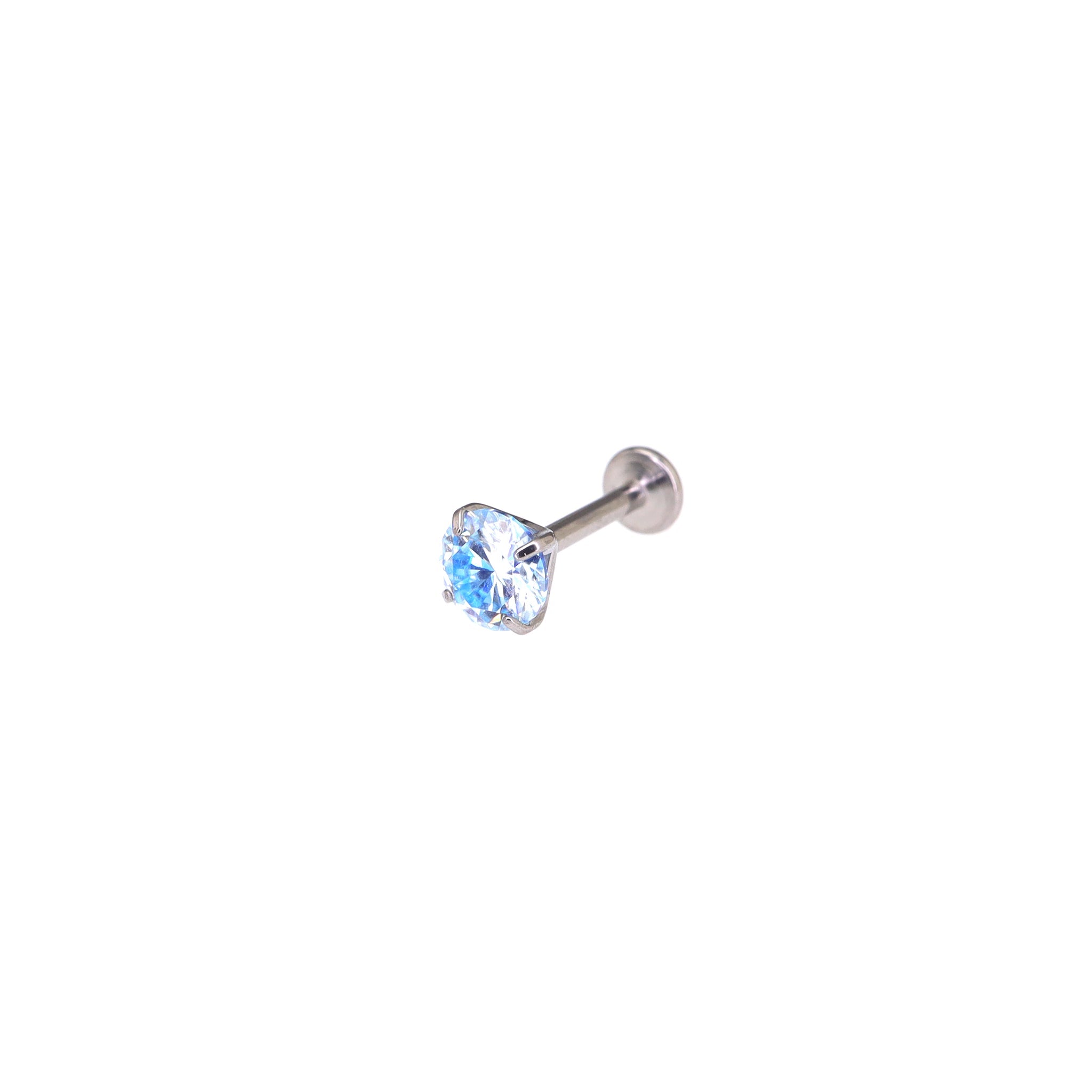 High Shine Blue Moissanite Internally Threaded Titanium Stud