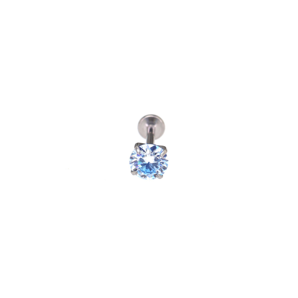 High Shine Blue Moissanite Internally Threaded Titanium Stud