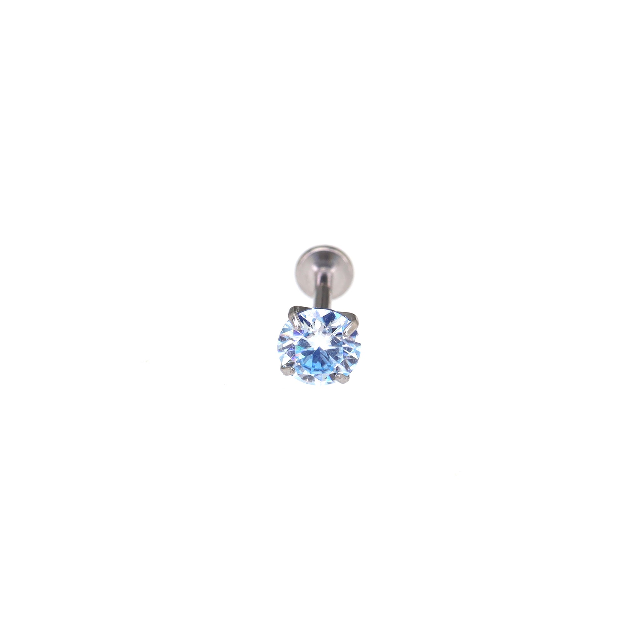High Shine Blue Moissanite Internally Threaded Titanium Stud