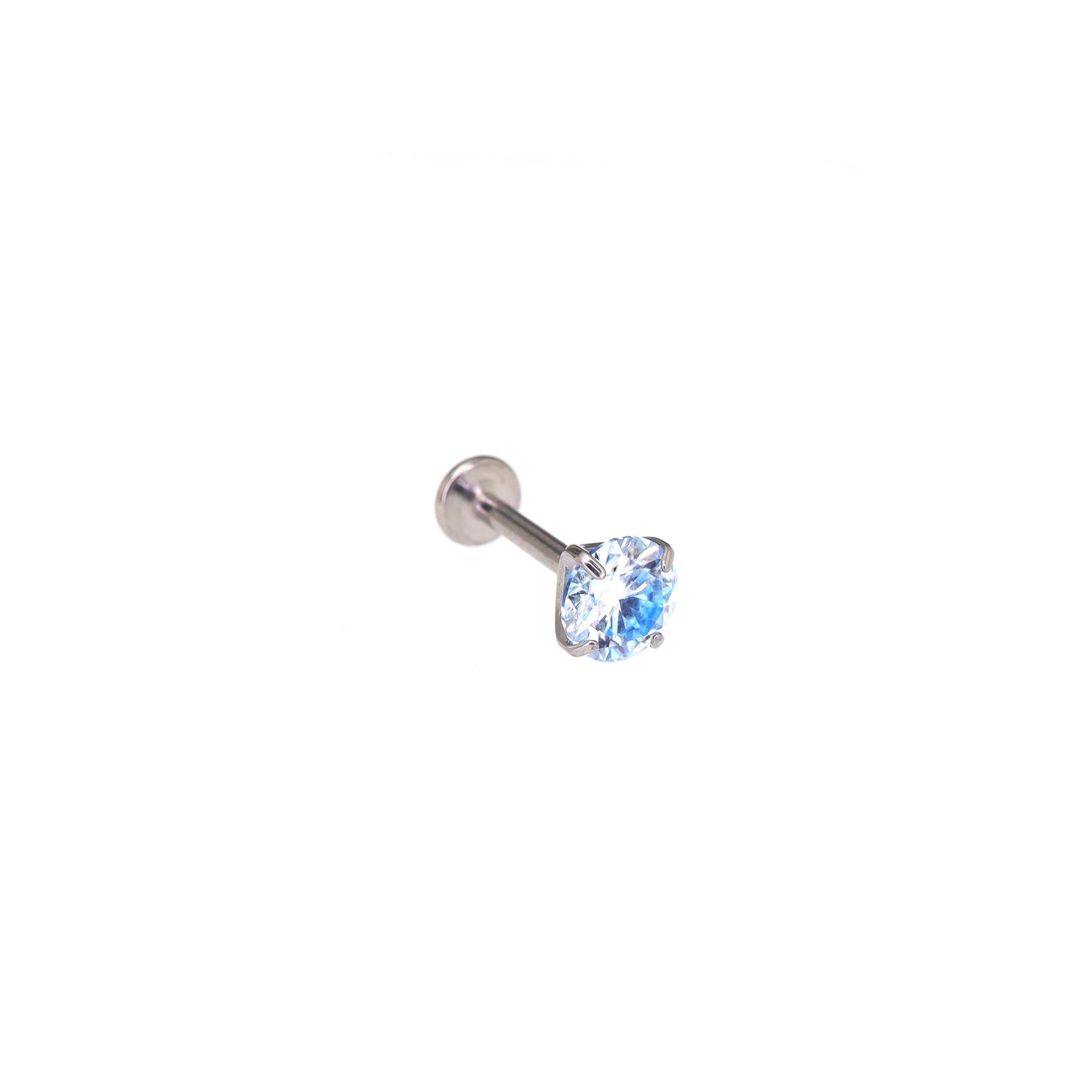High Shine Blue Moissanite Internally Threaded Titanium Stud