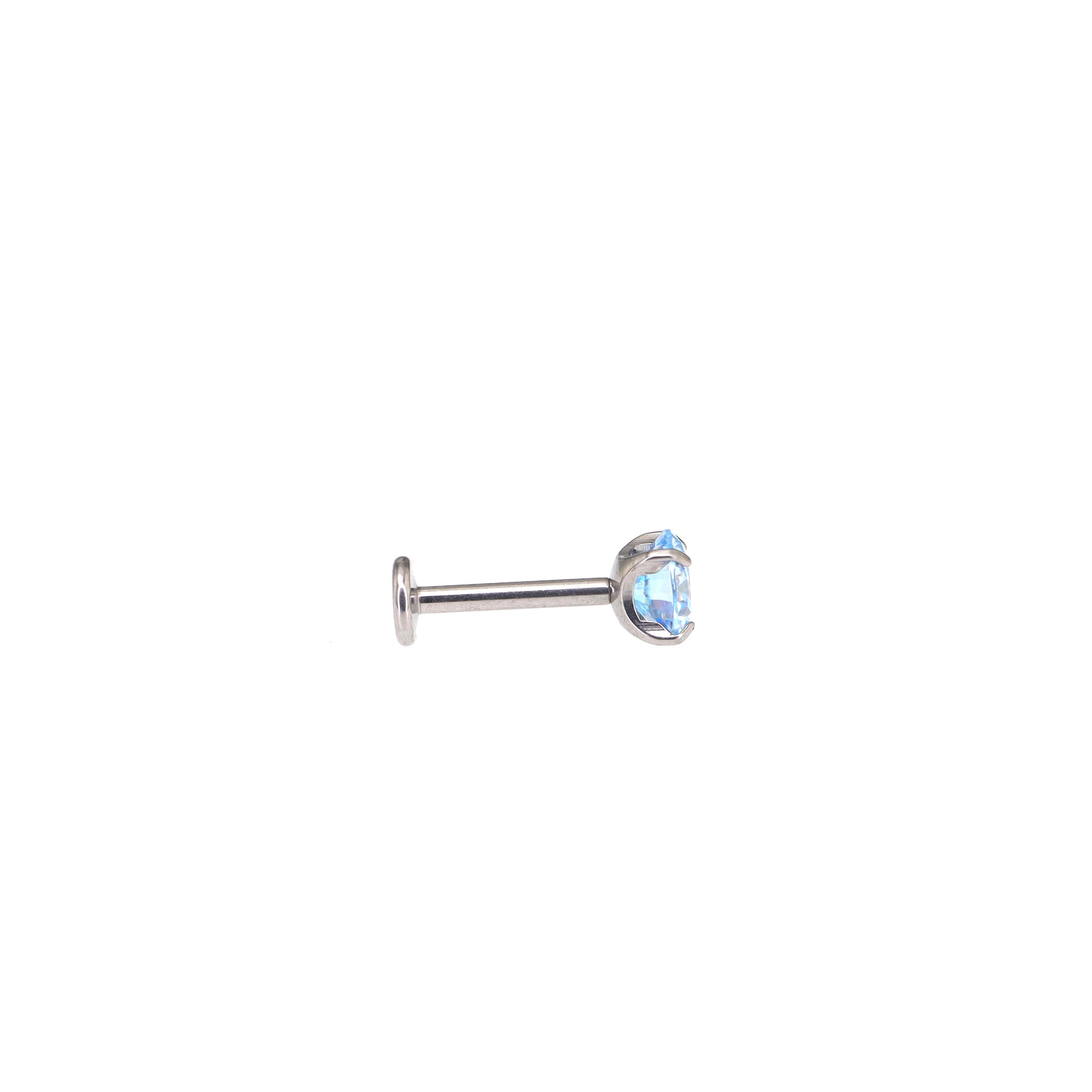 High Shine Blue Moissanite Internally Threaded Titanium Stud