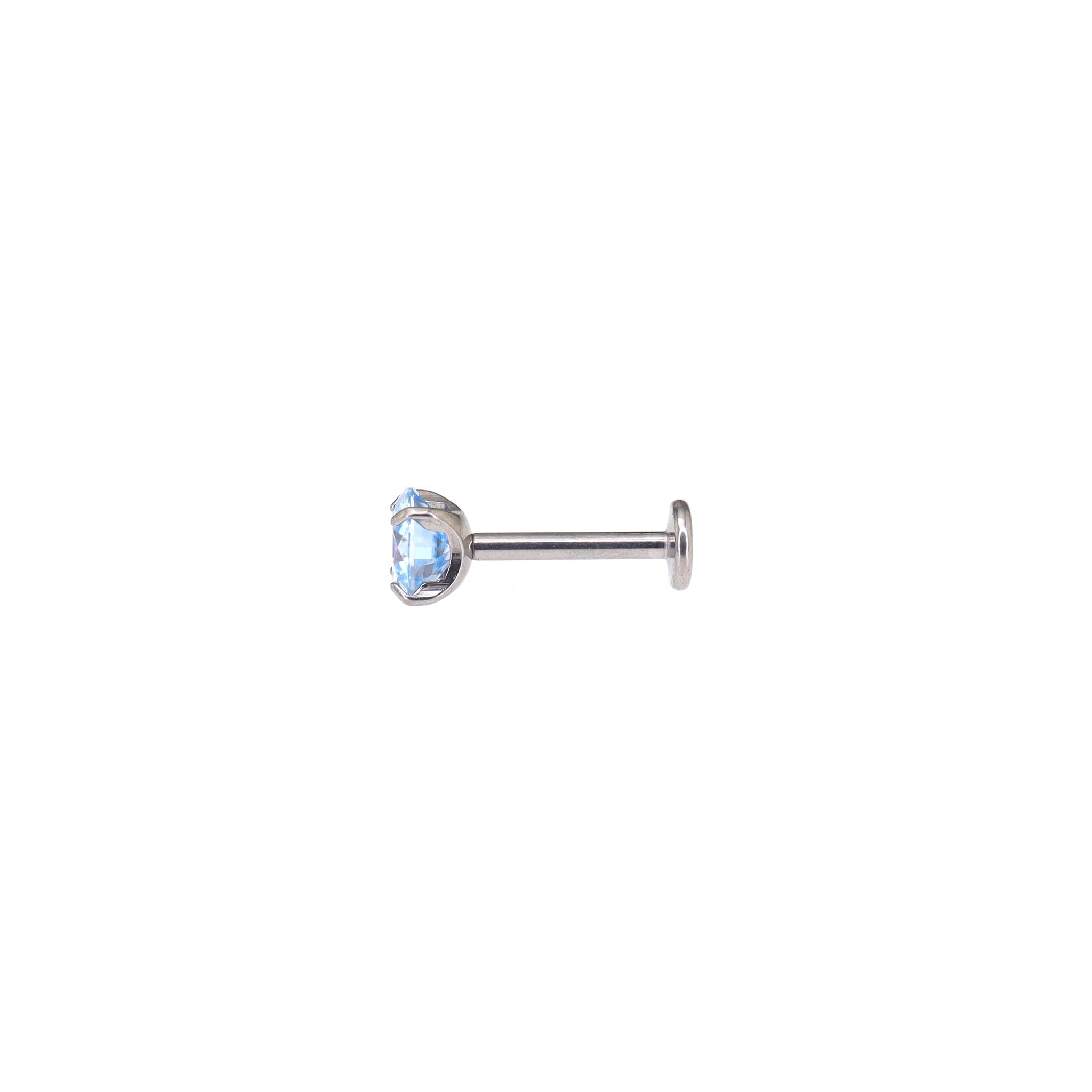 High Shine Blue Moissanite Internally Threaded Titanium Stud