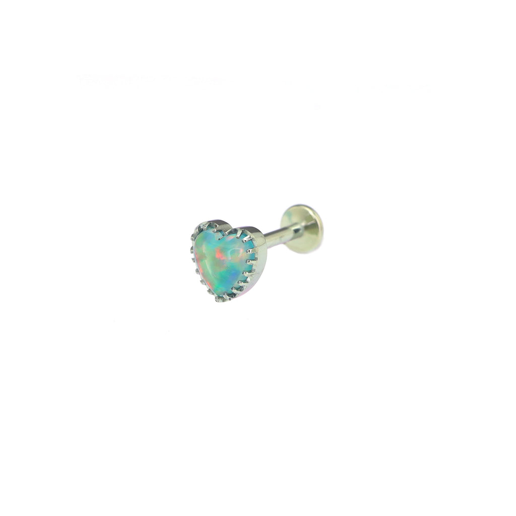 Bezel Heart Jelly Opal Internally Threaded Titanium Studs