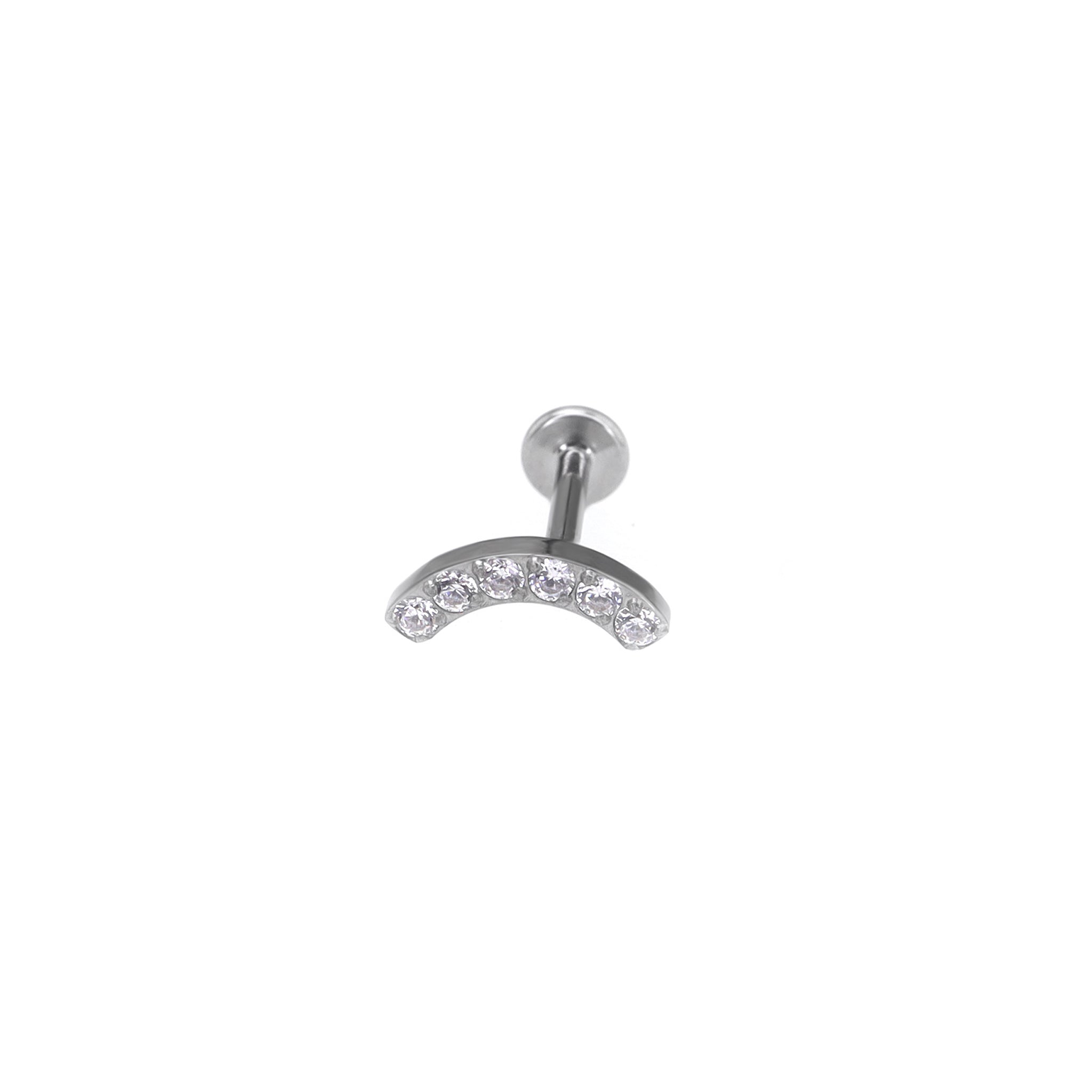 Silver Curved CZ Internally Threaded Titanium Studs