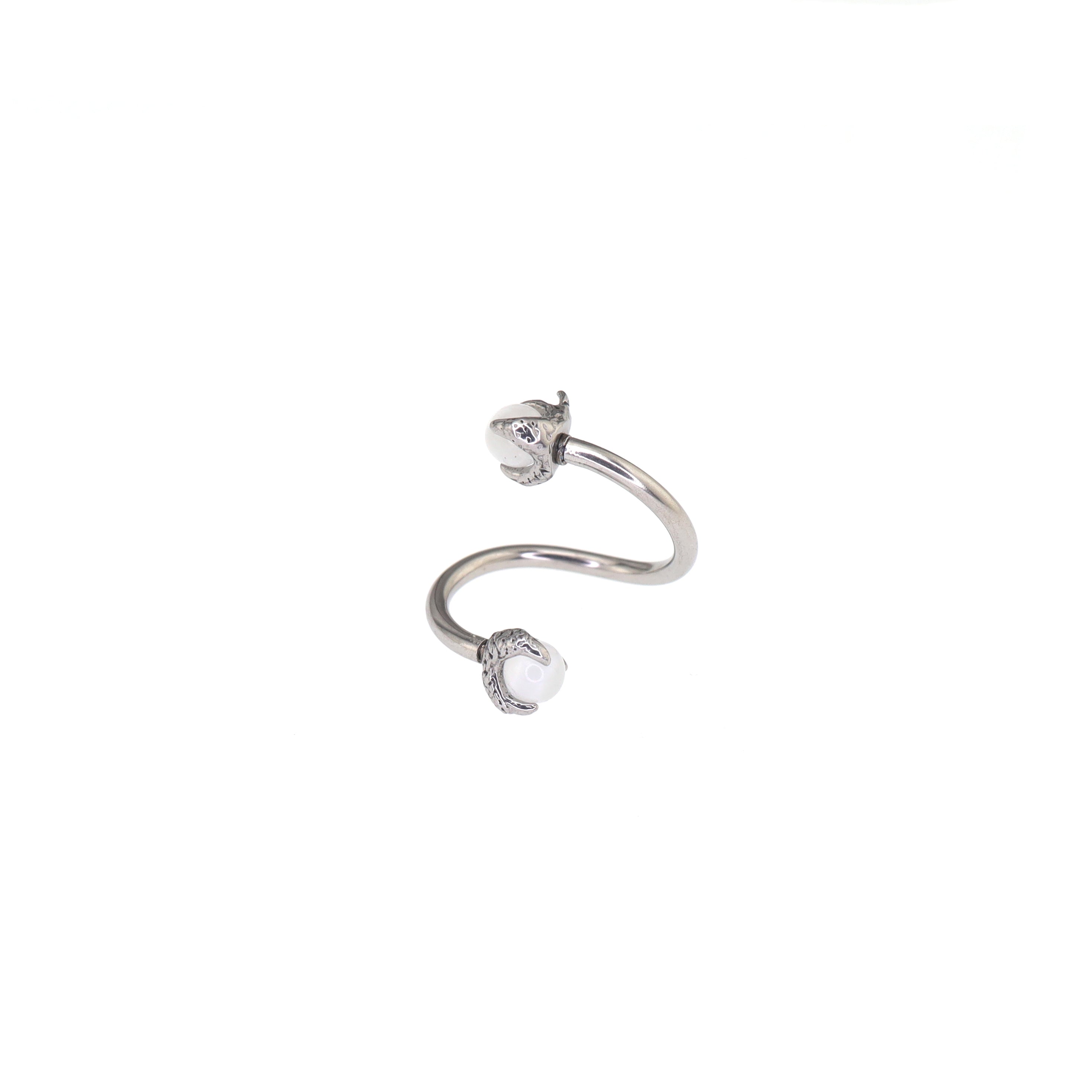 S-Shaped Dragon Claw Cat's Eye Internally Threaded Stainless Steel Lip Ring