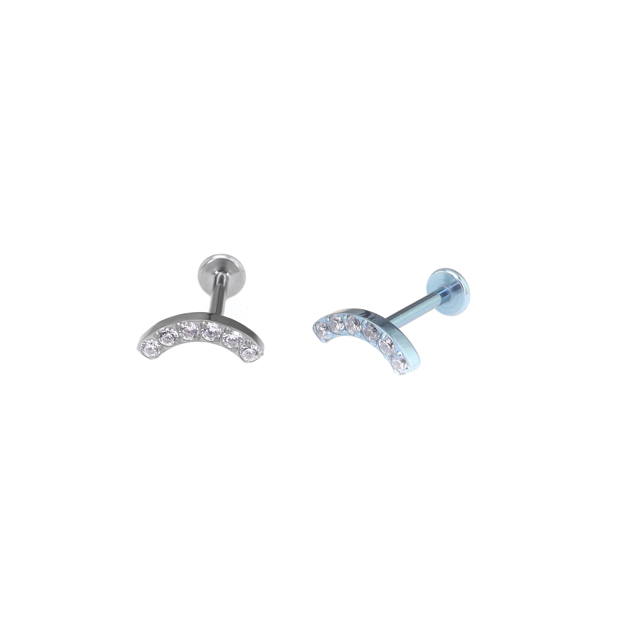 Silver Curved CZ Internally Threaded Titanium Studs