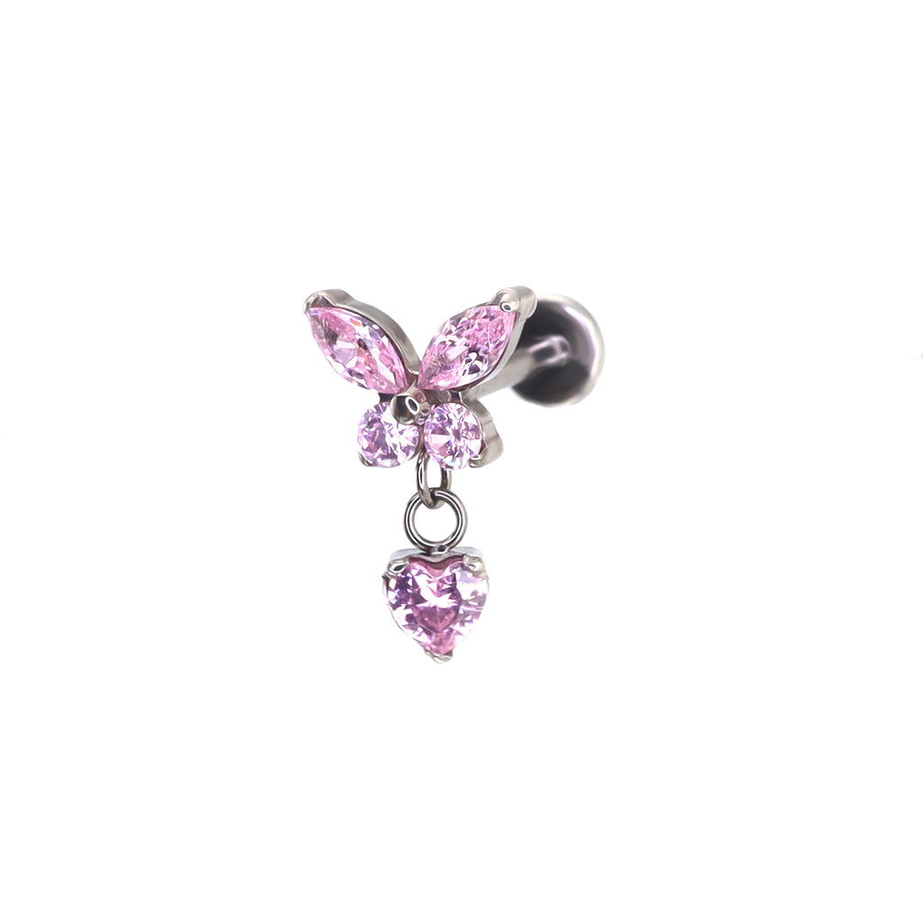 CZ Butterfly & Heart Pendant Titanium Labret Studs