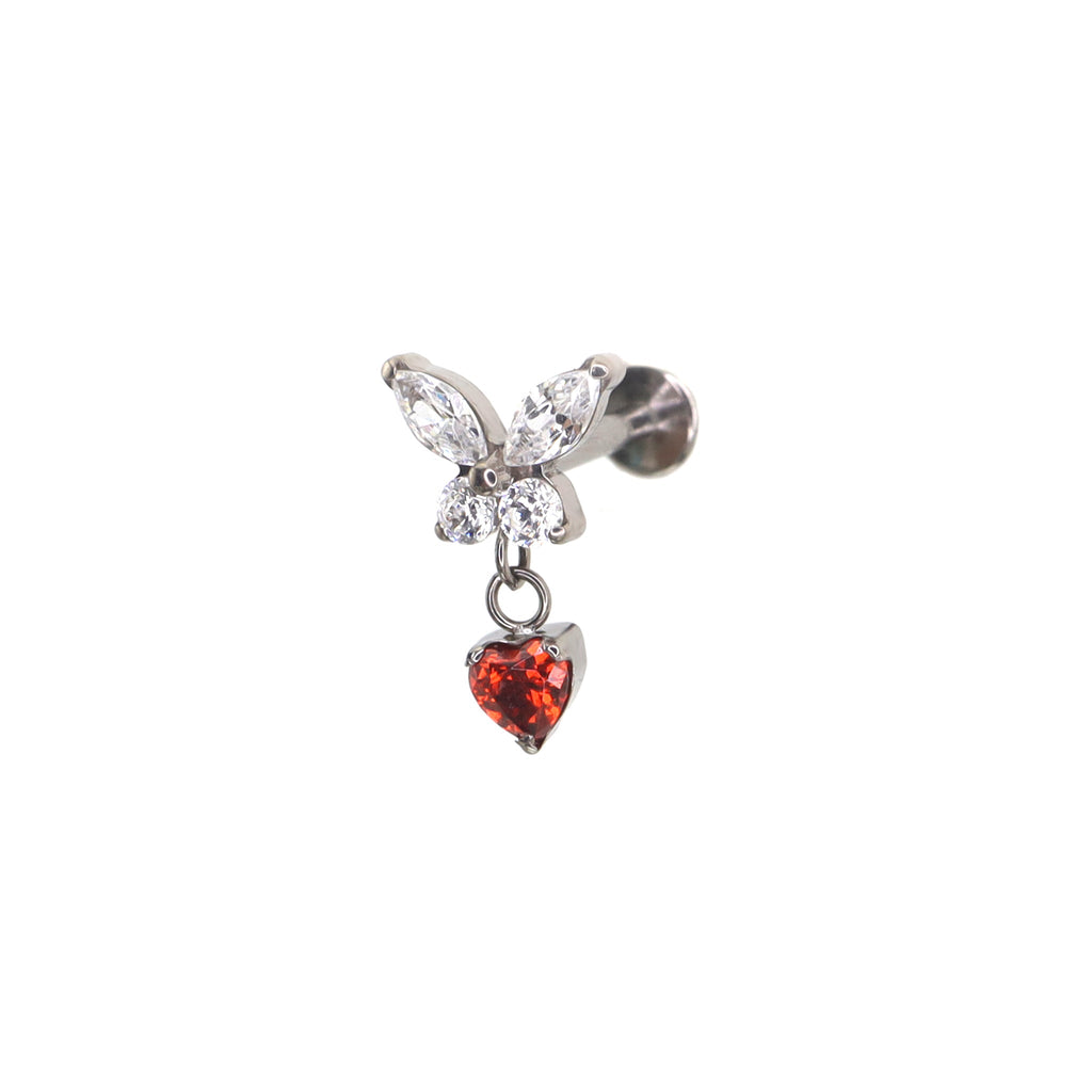 CZ Butterfly & Heart Pendant Titanium Labret Studs