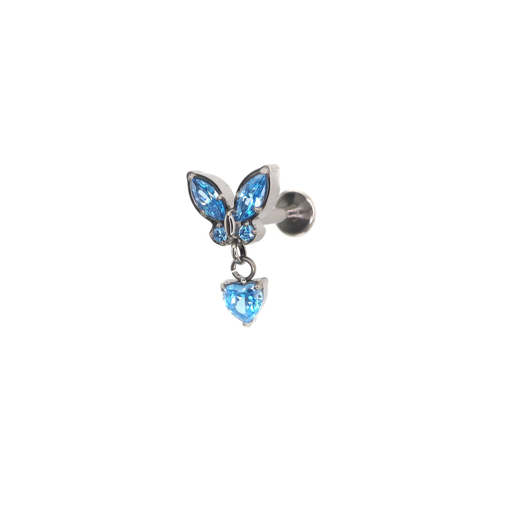 CZ Butterfly & Heart Pendant Titanium Labret Studs