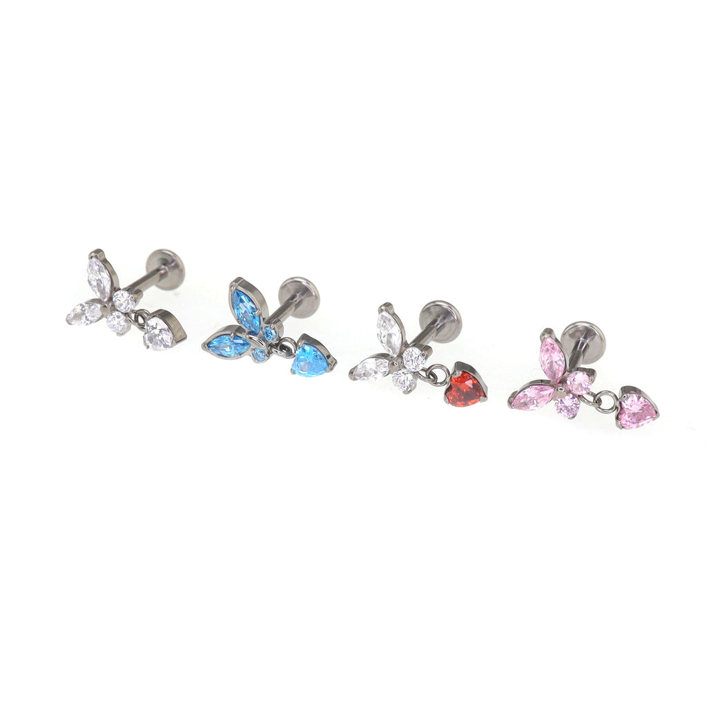 CZ Butterfly & Heart Pendant Titanium Labret Studs