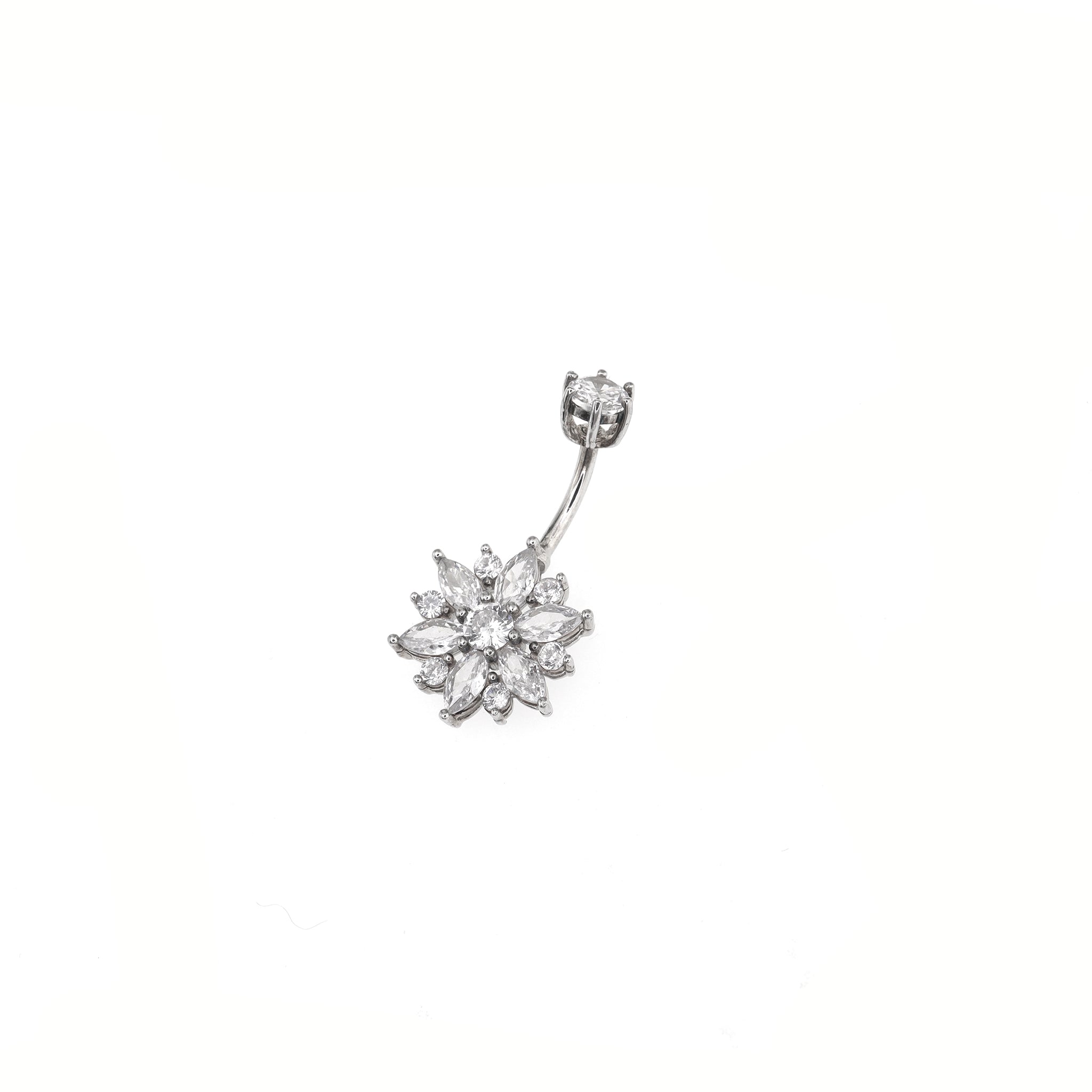 Sterling Silver Openwork Flower Navel Ring
