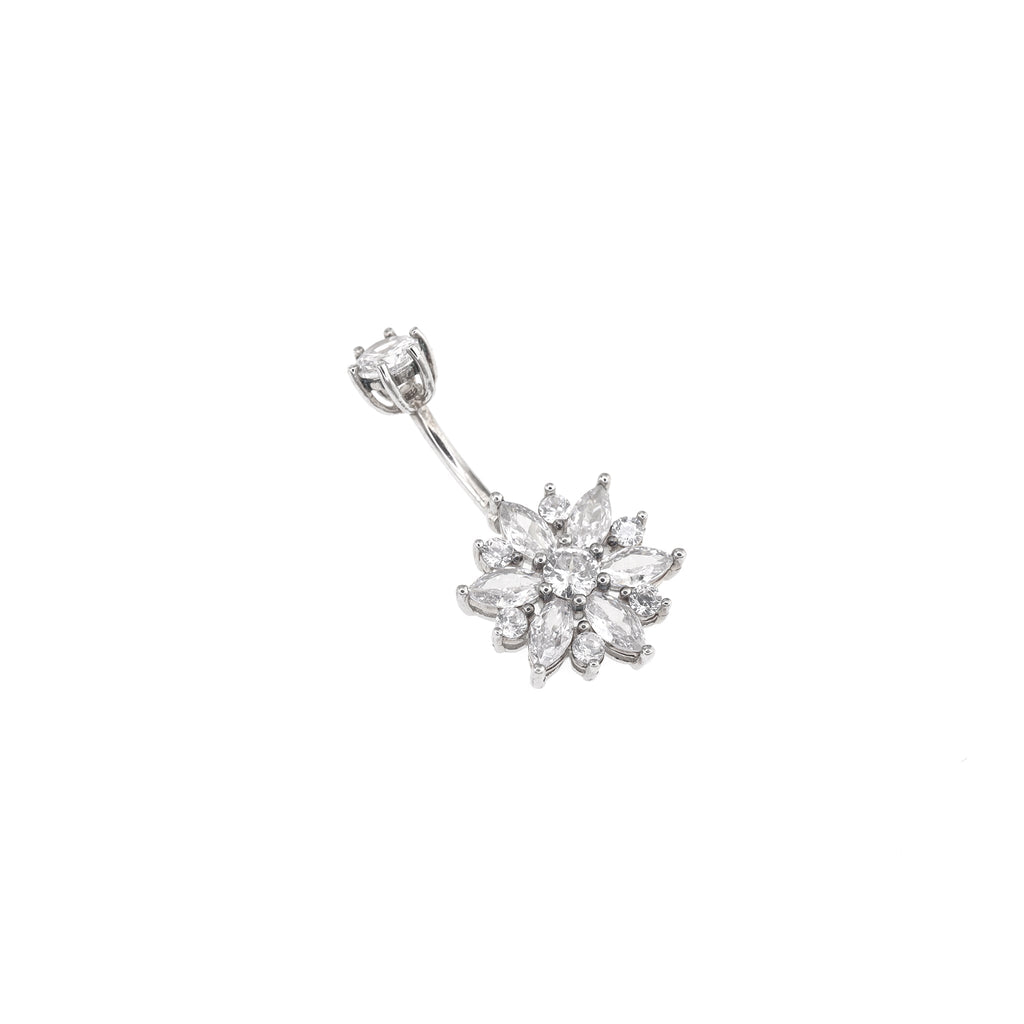 Sterling Silver Openwork Flower Navel Ring