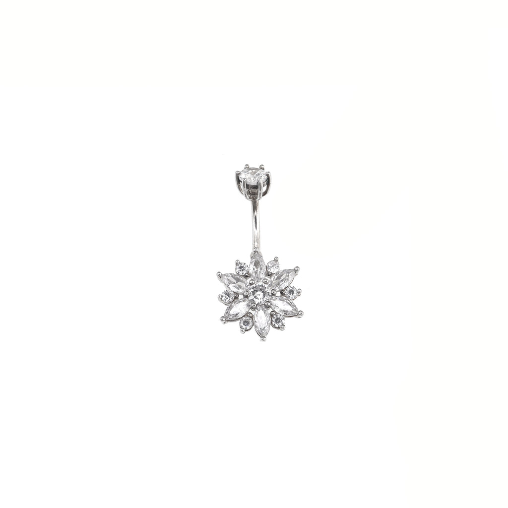 Sterling Silver Openwork Flower Navel Ring
