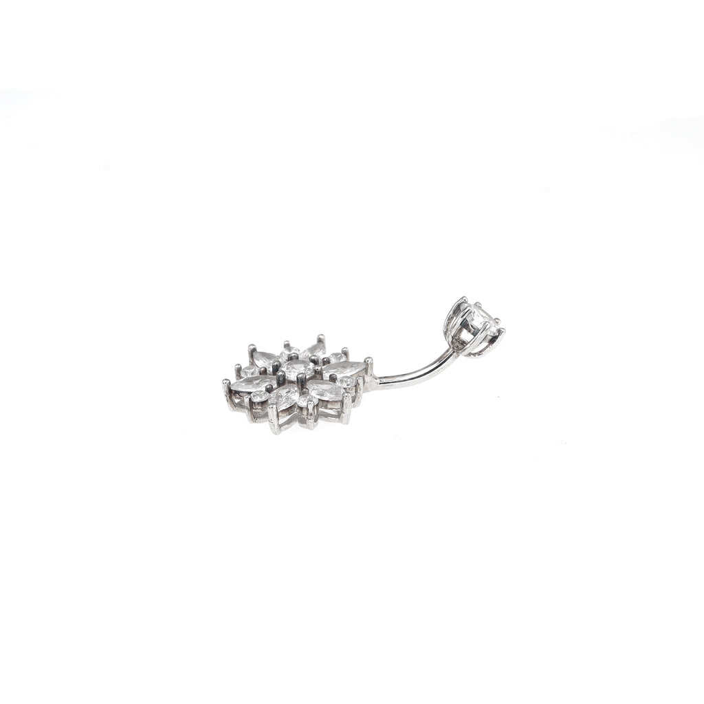 Sterling Silver Openwork Flower Navel Ring