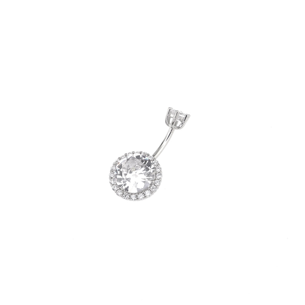 Sterling Silver Single Row Crystal Navel Ring