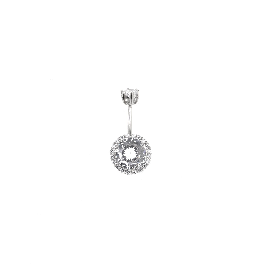 Sterling Silver Single Row Crystal Navel Ring
