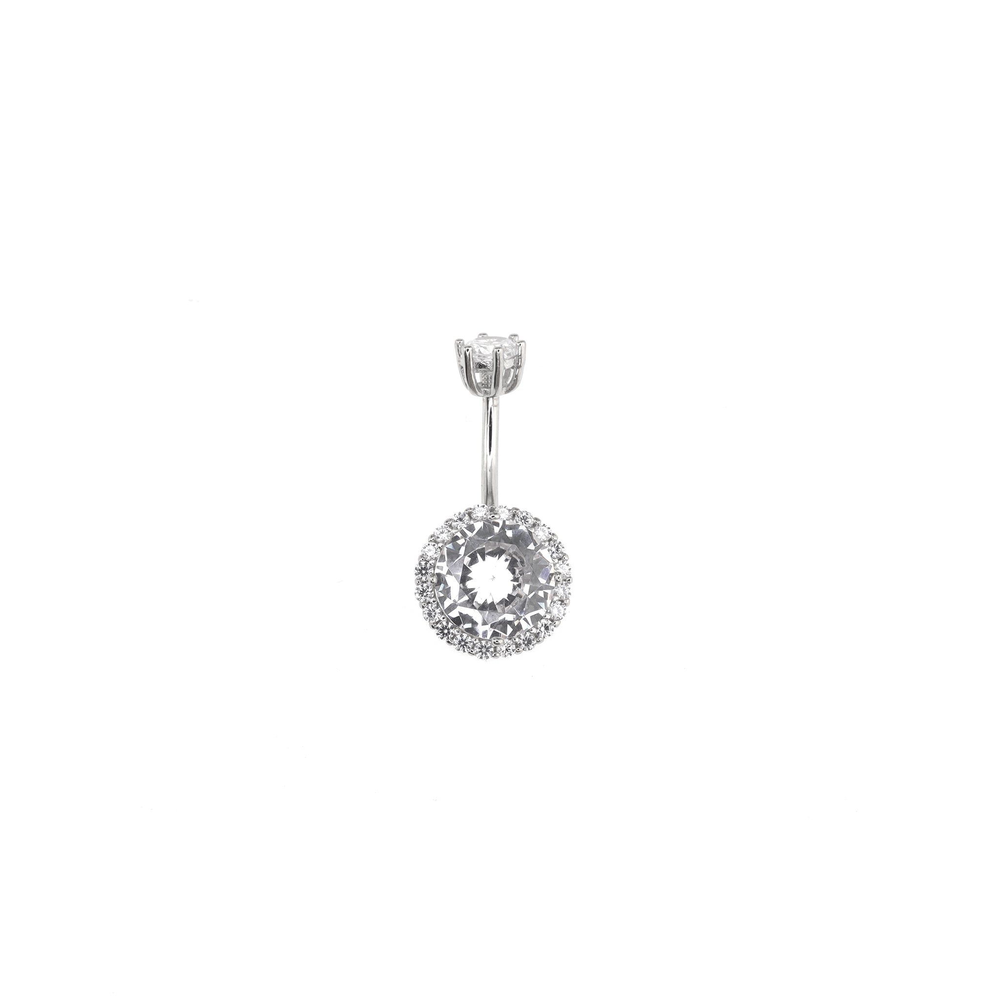 Sterling Silver Single Row Crystal Navel Ring