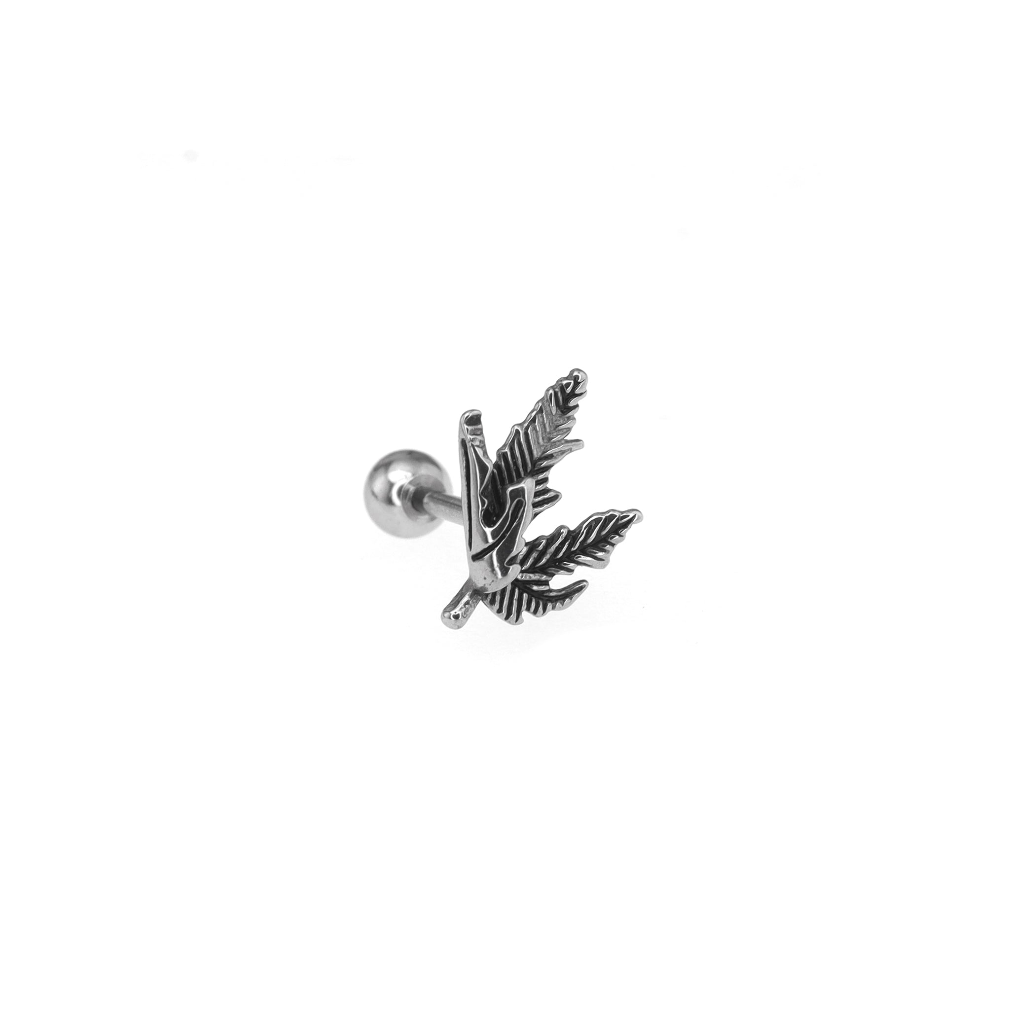 Maple Leaf External Thread Stainless Steel Ear Stud
