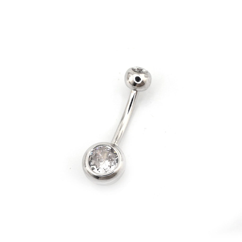 Double Gem CZ S925 Sterling Silver Belly Ring