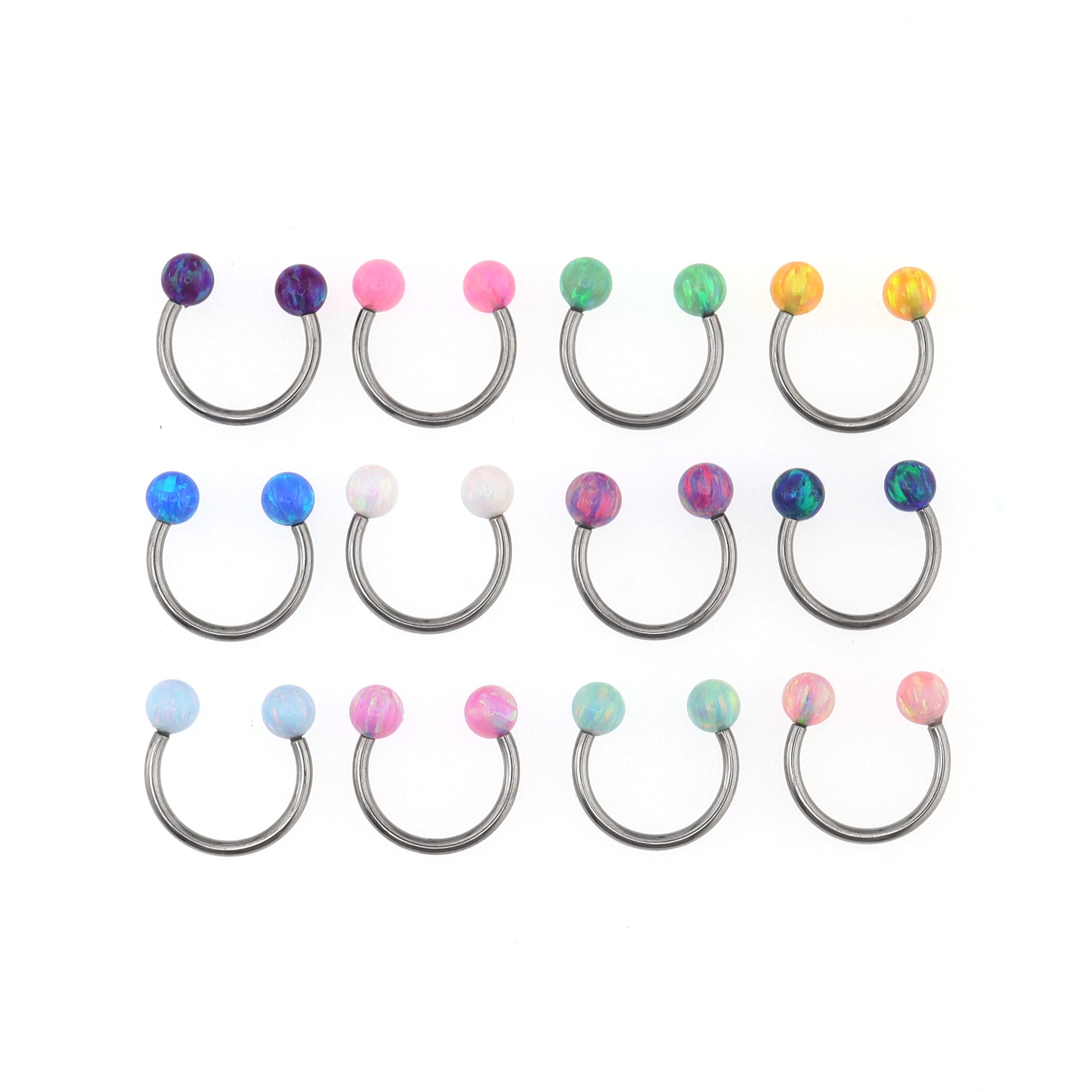 Externally Threaded Opal Titanium Horseshoe Ring