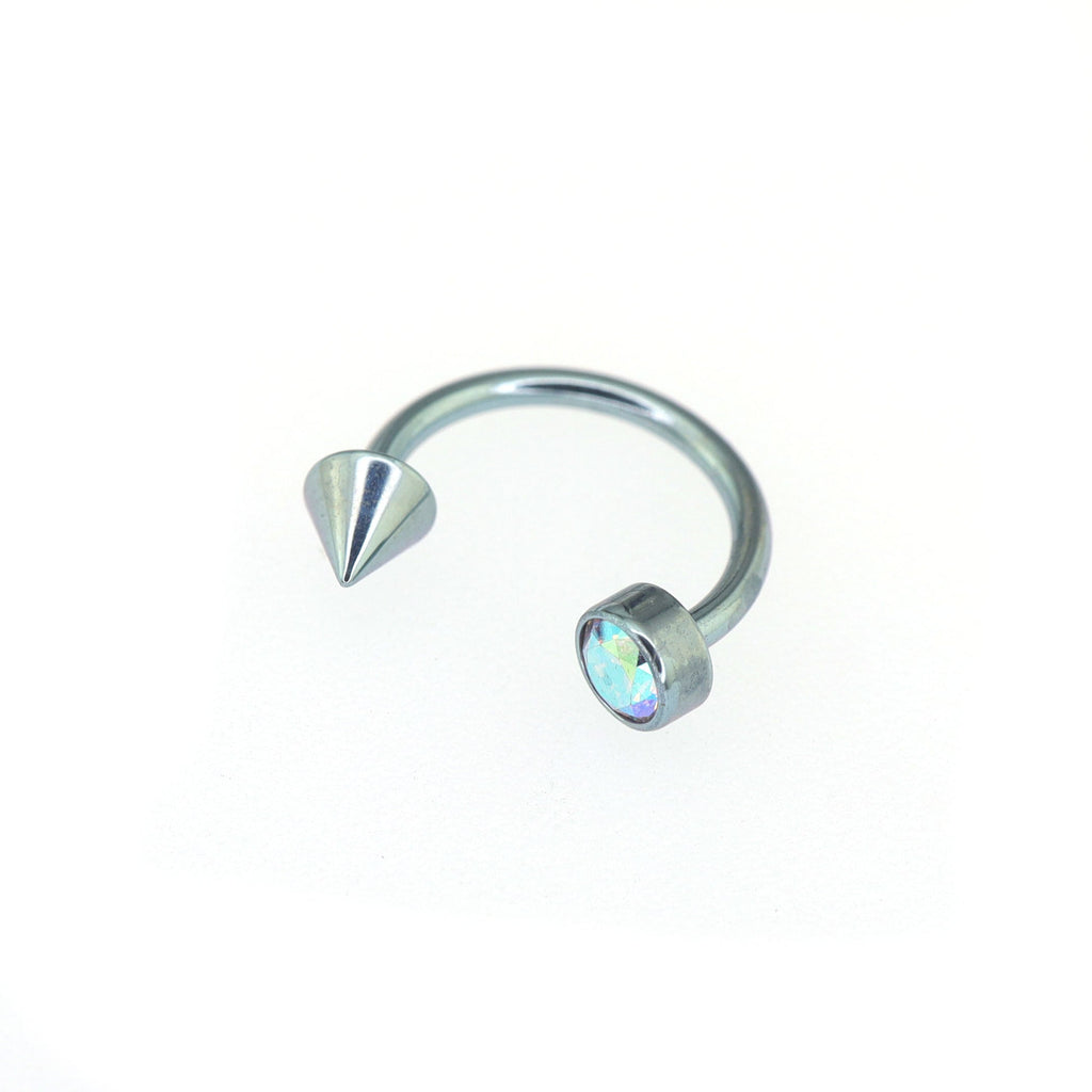 Round CZ spike Titanium Horseshoe Ring
