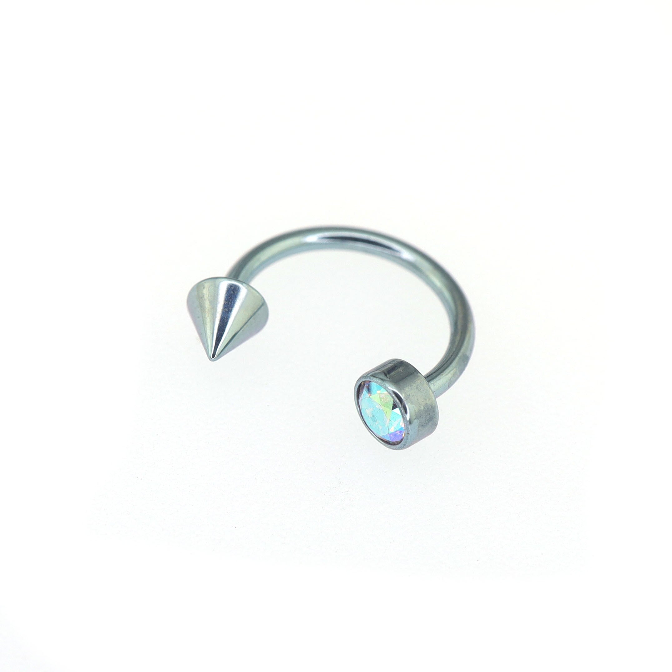 Round CZ spike Titanium Horseshoe Ring