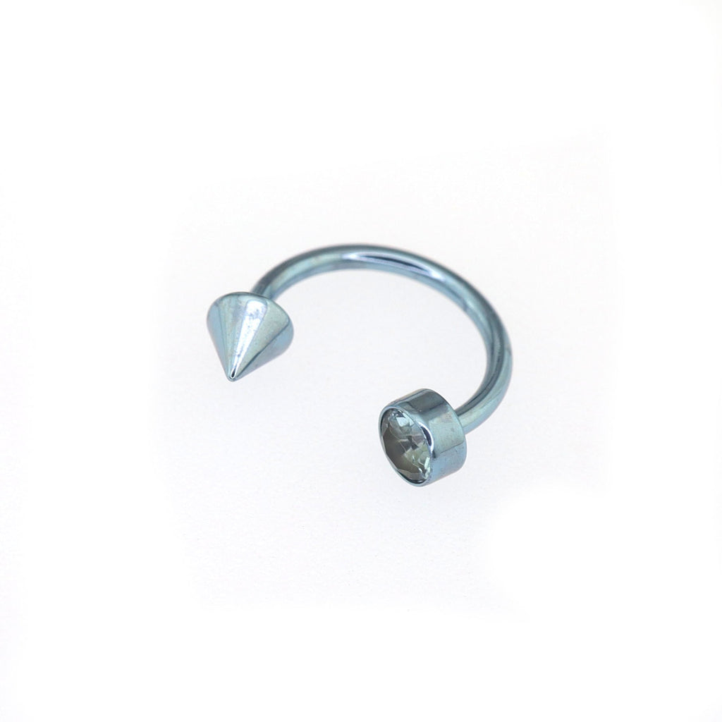 Round CZ spike Titanium Horseshoe Ring