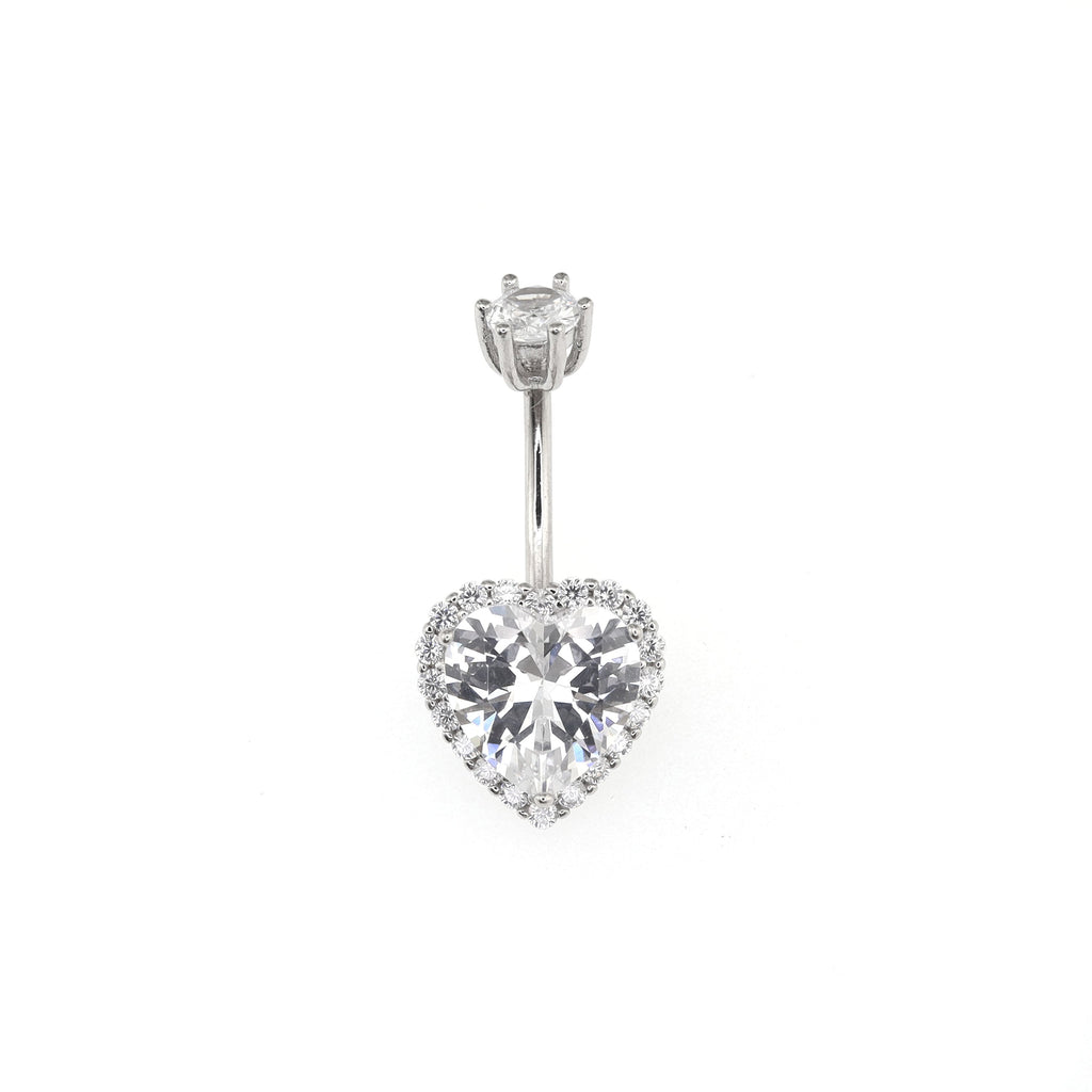 Heart-shaped CZ S925 Sterling Silver Belly Ring
