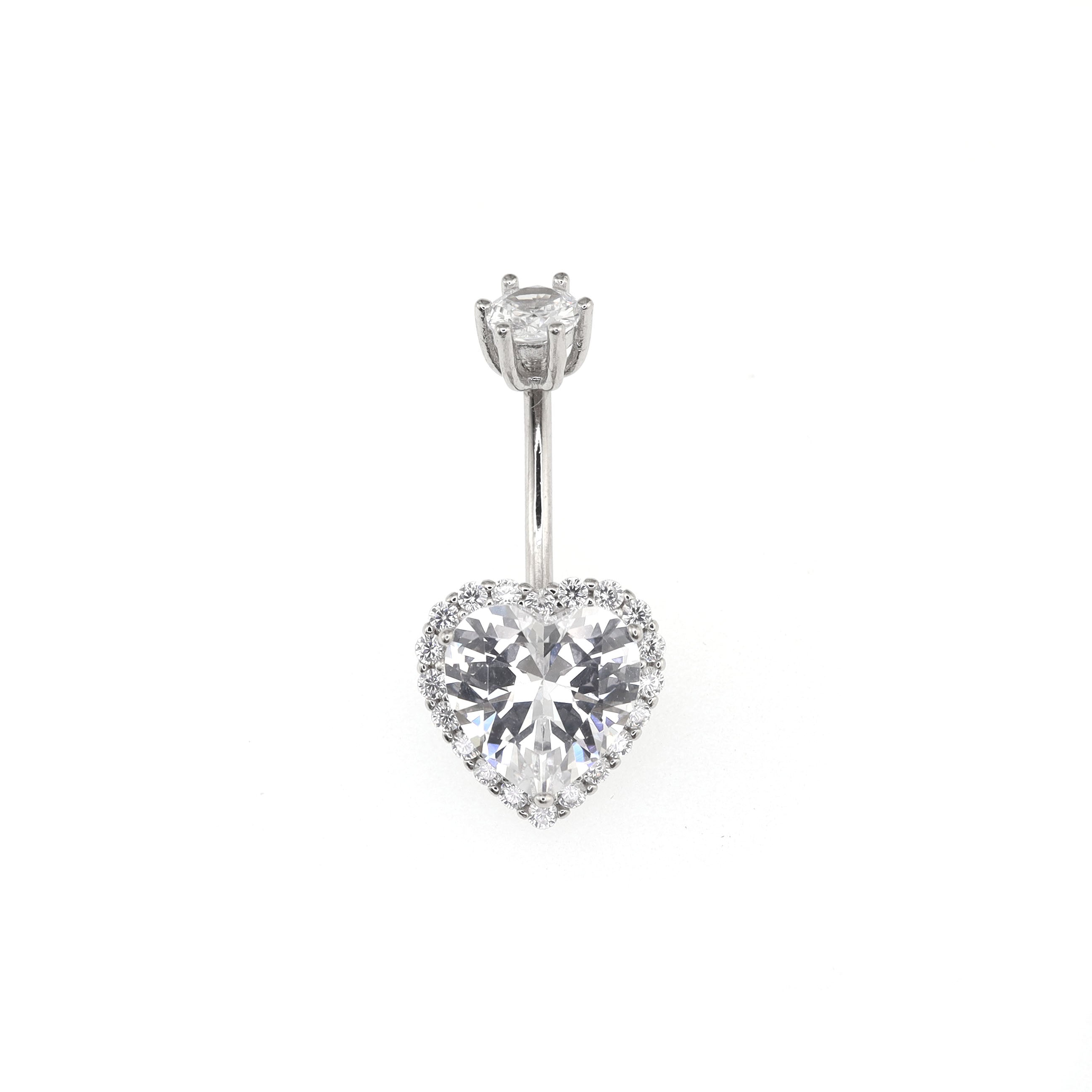 Heart-shaped CZ S925 Sterling Silver Belly Ring