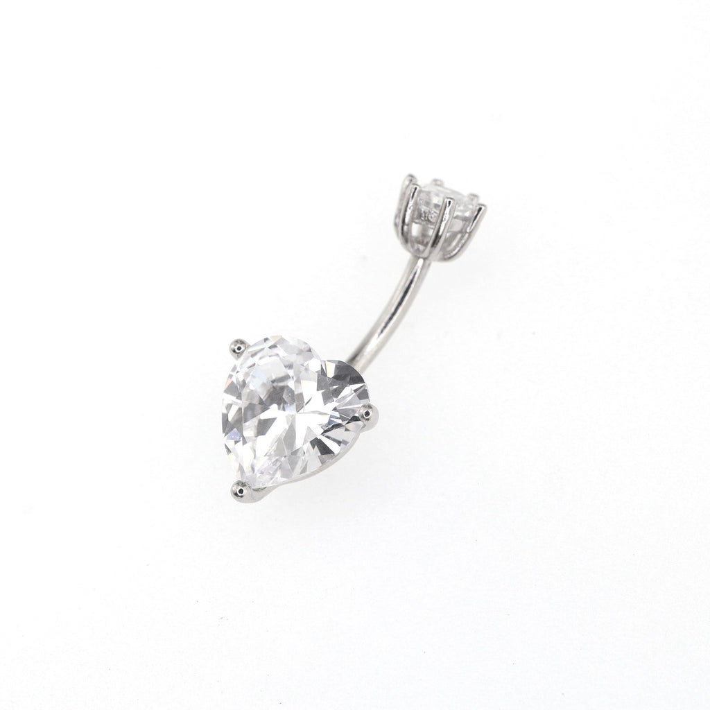 Heart-shaped CZ S925 Sterling Silver Belly Ring