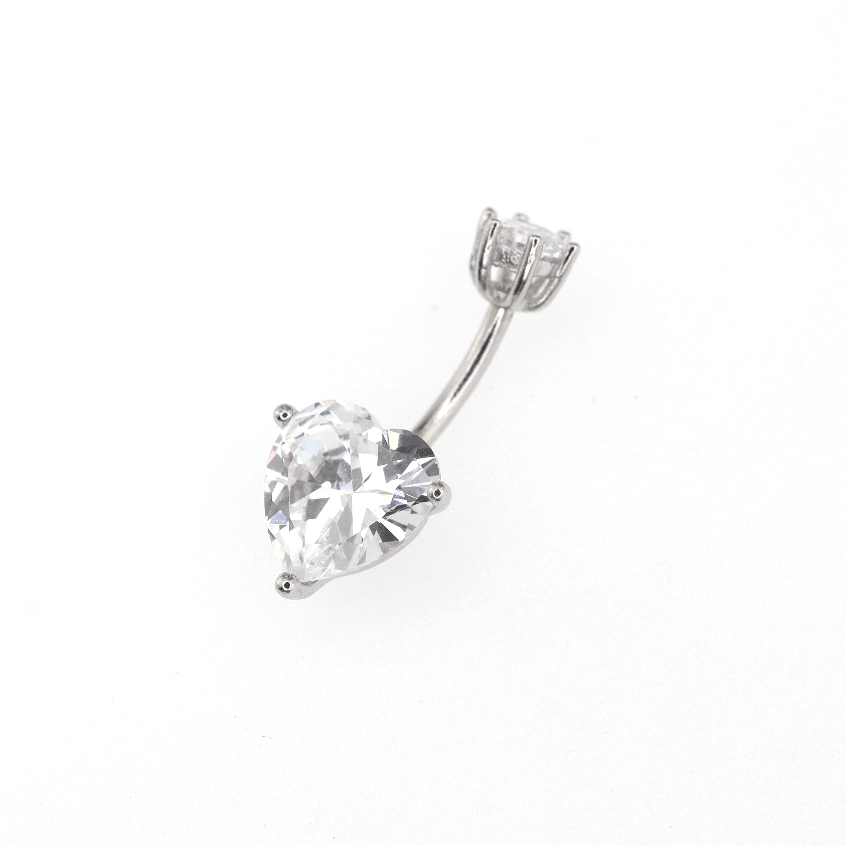 Heart-shaped CZ S925 Sterling Silver Belly Ring