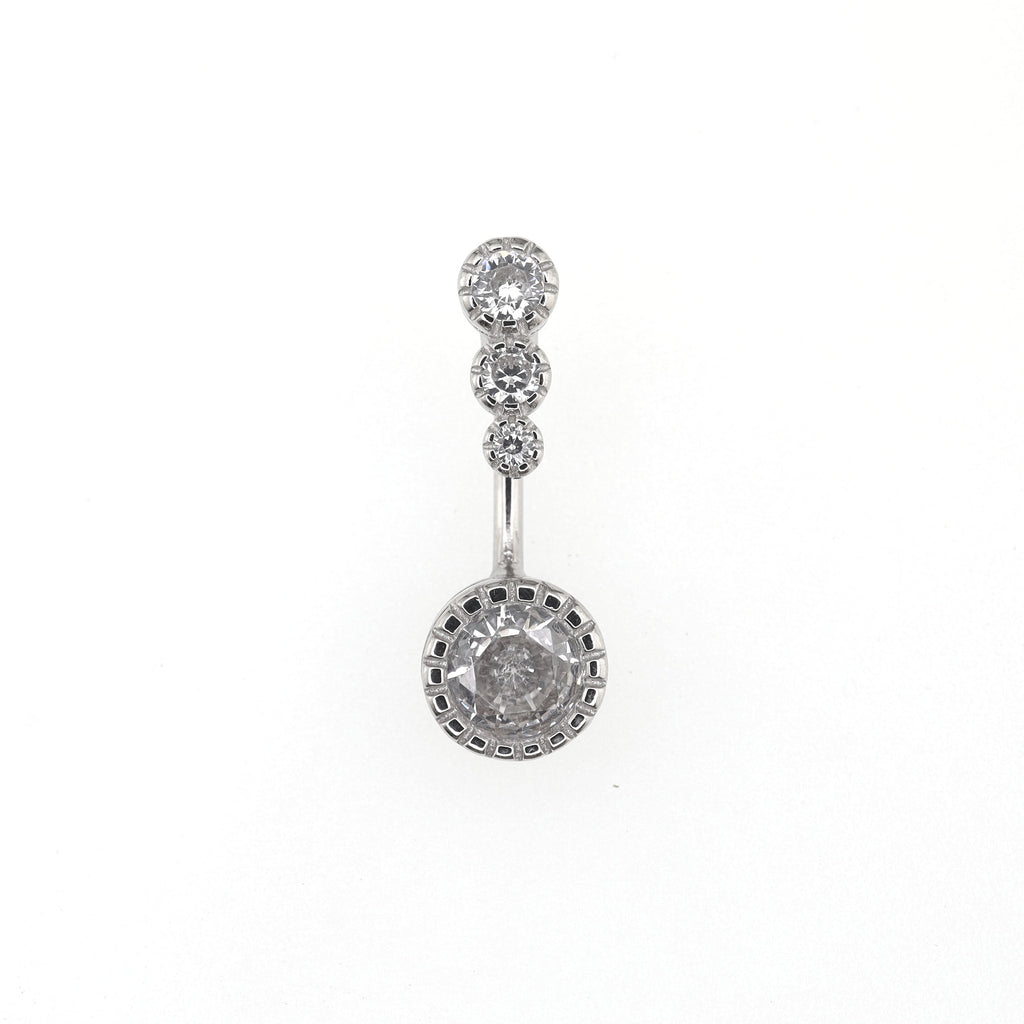 Four CZ S925 Sterling Silver Belly Ring