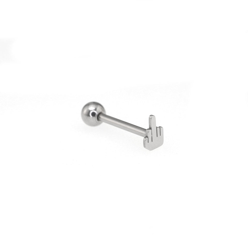 Middle Finger Gesture stainless steel Tongue Stud
