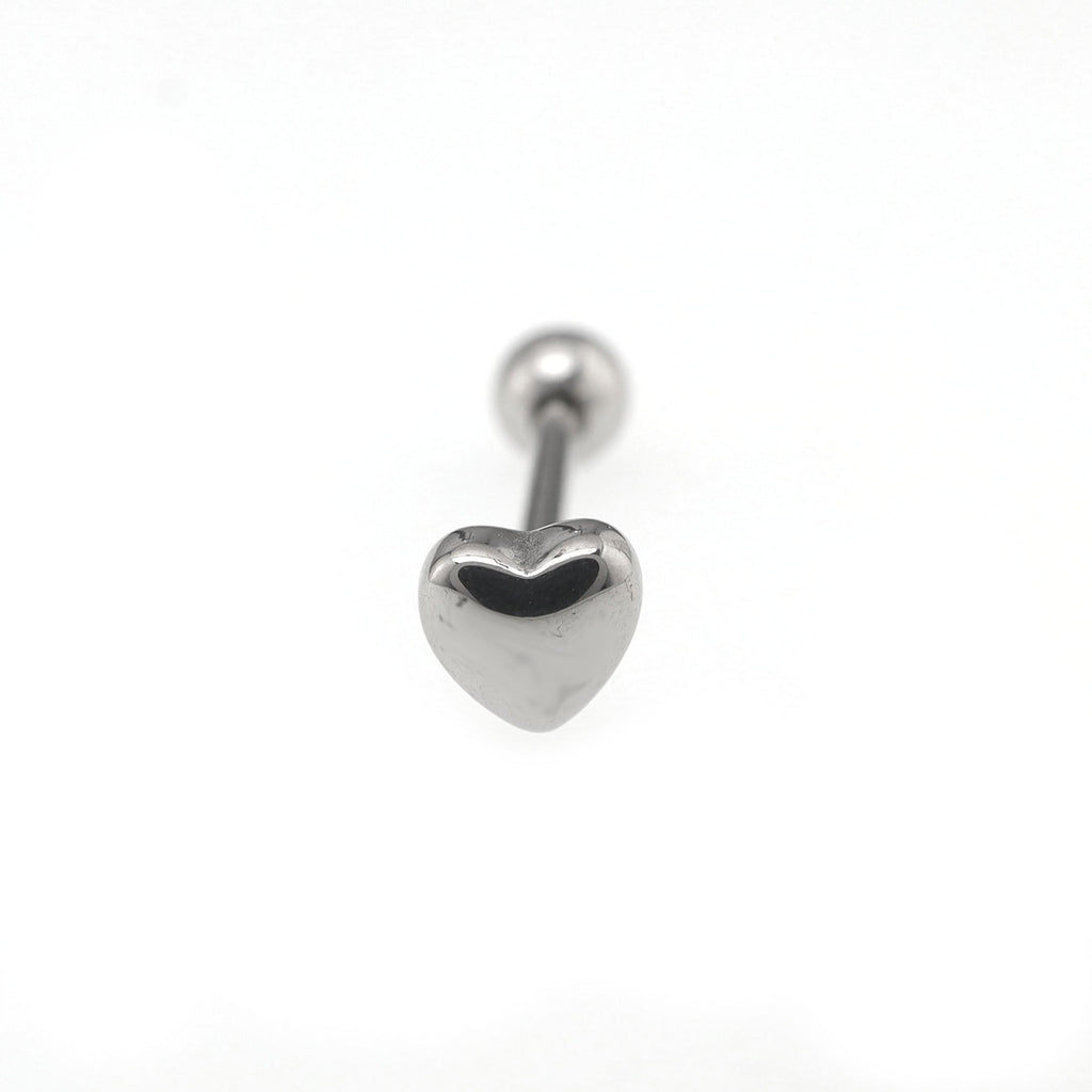 3D Heart Sterling Silver Stainless Steel Tongue Stud