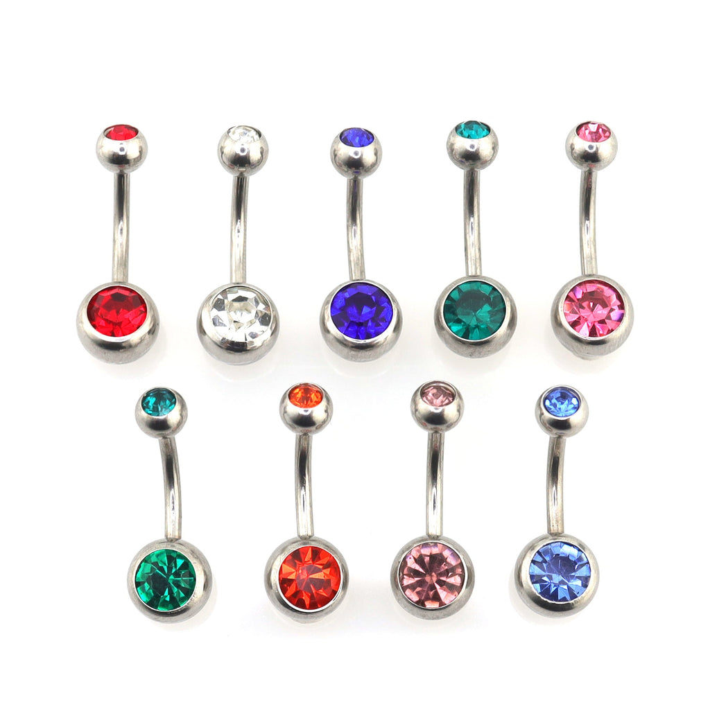 9PCS Crystal Rhinestone Belly Stainless Steel Navel Ring Set