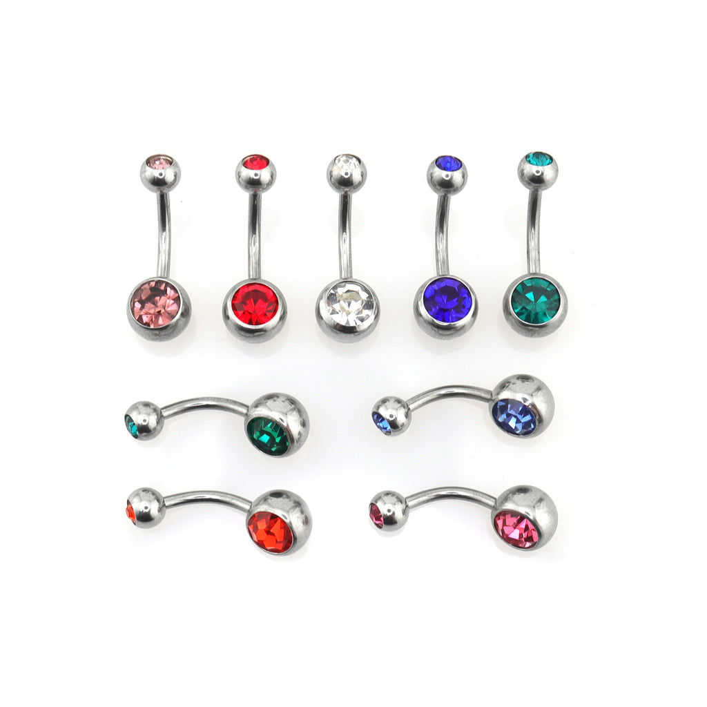 9PCS Crystal Rhinestone Belly Stainless Steel Navel Ring Set