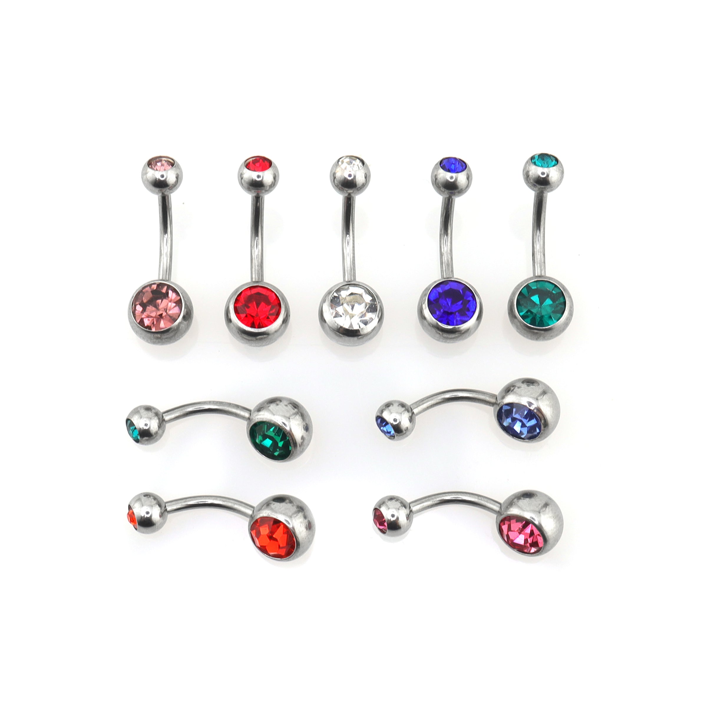 9PCS Crystal Rhinestone Belly Stainless Steel Navel Ring Set