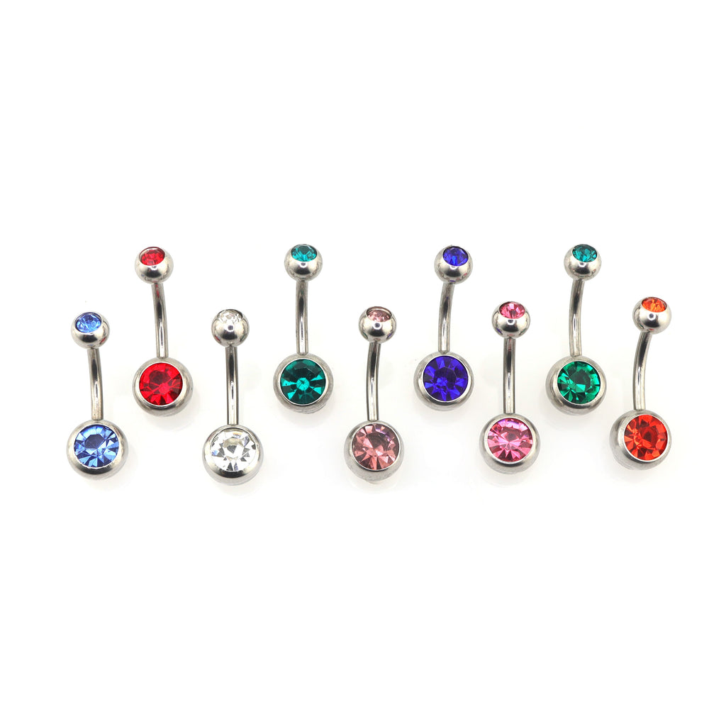 9PCS Crystal Rhinestone Belly Stainless Steel Navel Ring Set