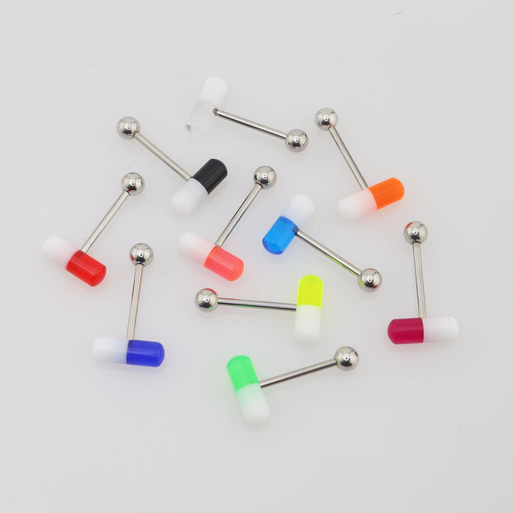 10PCS Funny Pill Acrylic Tongue Barbell Set