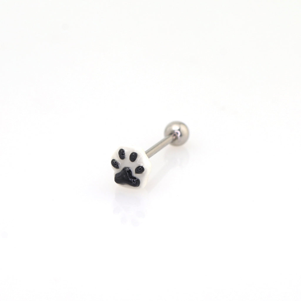 Resin Pink & Black Paw Print tongue stud
