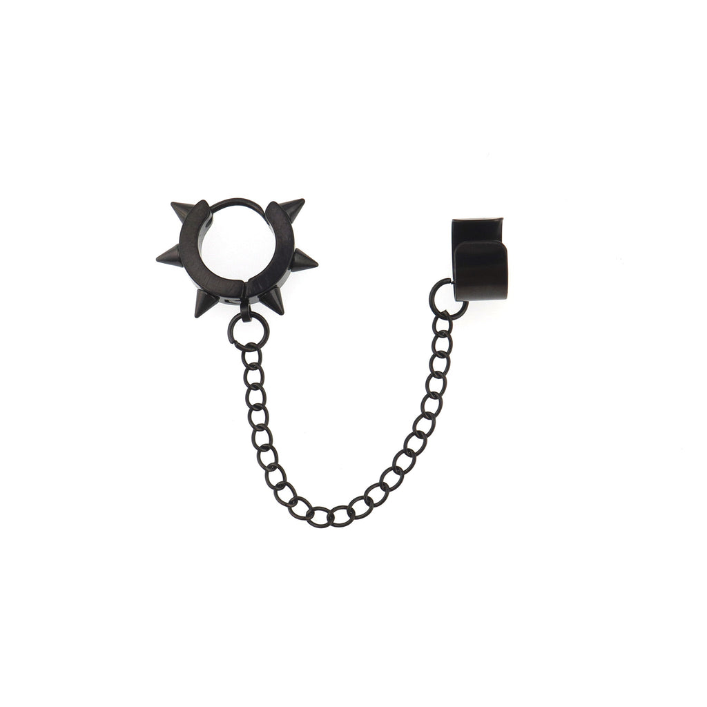 Black Six-Spike Chain Ear Clips