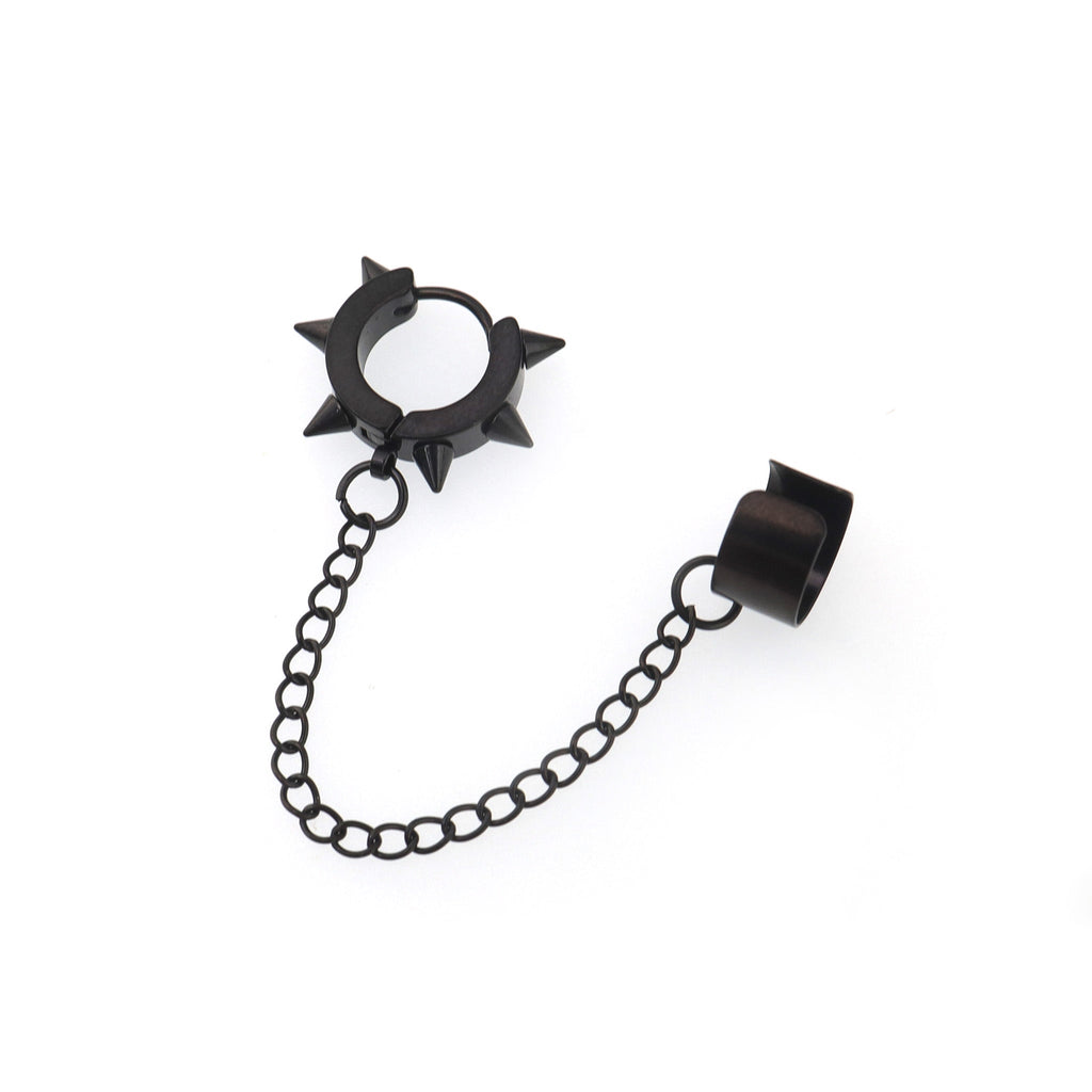 Black Six-Spike Chain Ear Clips