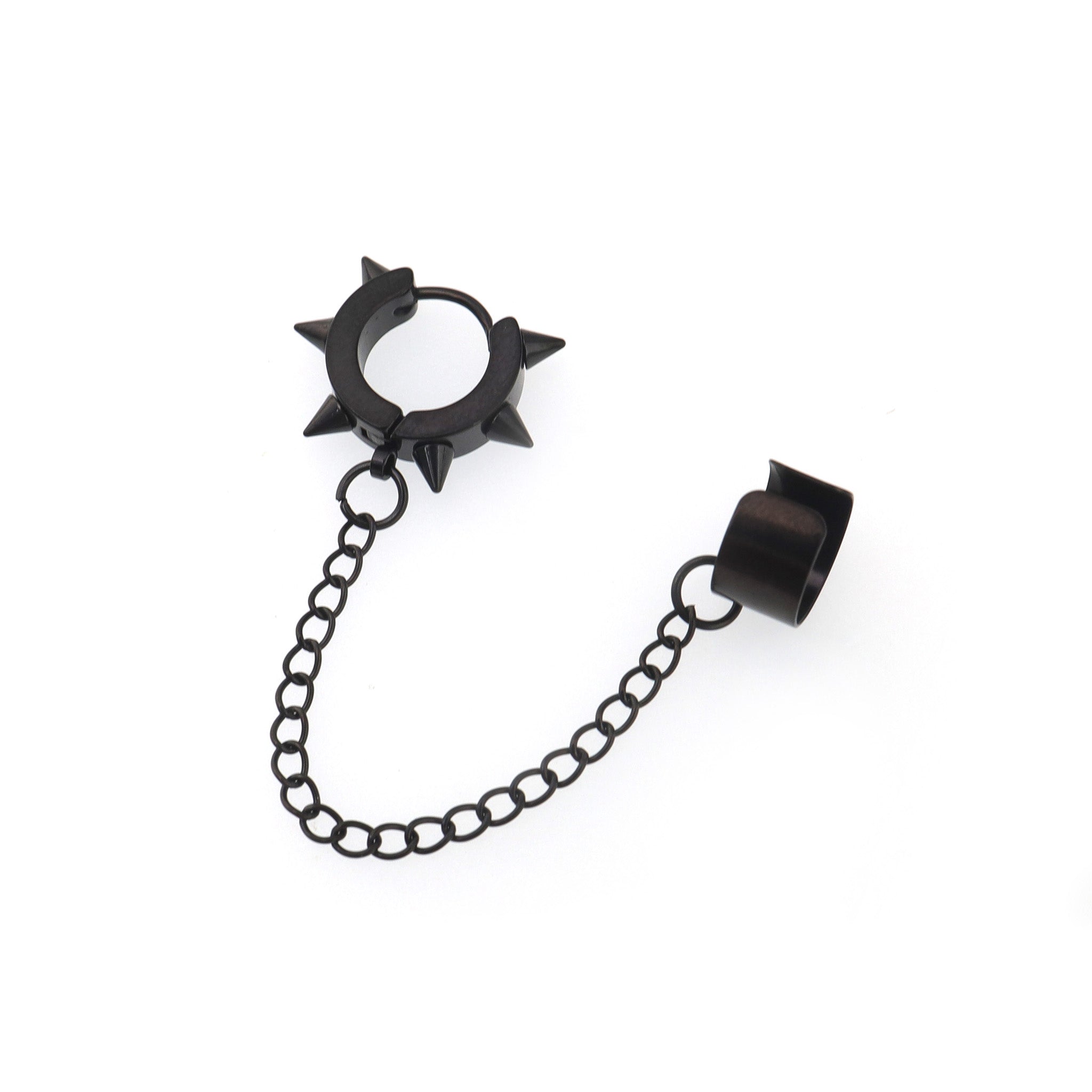 Black Six-Spike Chain Ear Clips