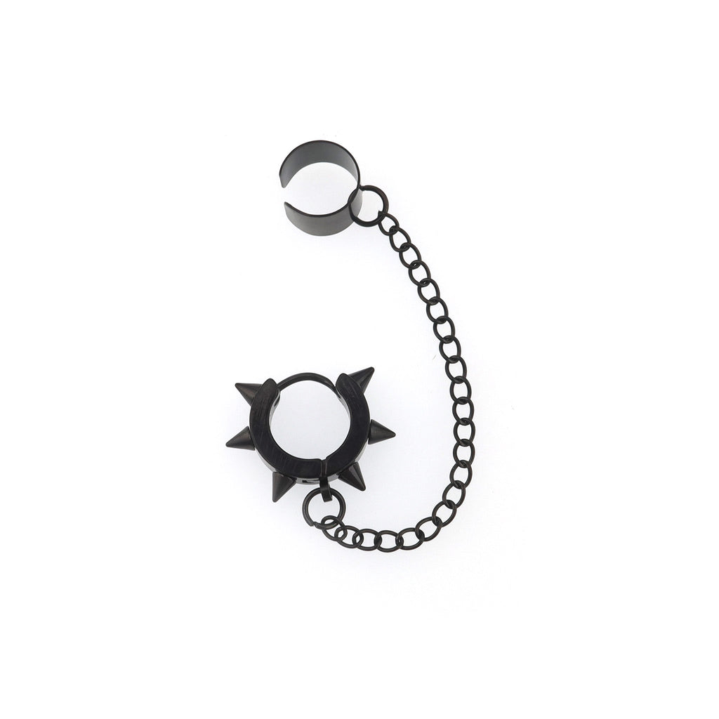 Black Six-Spike Chain Ear Clips