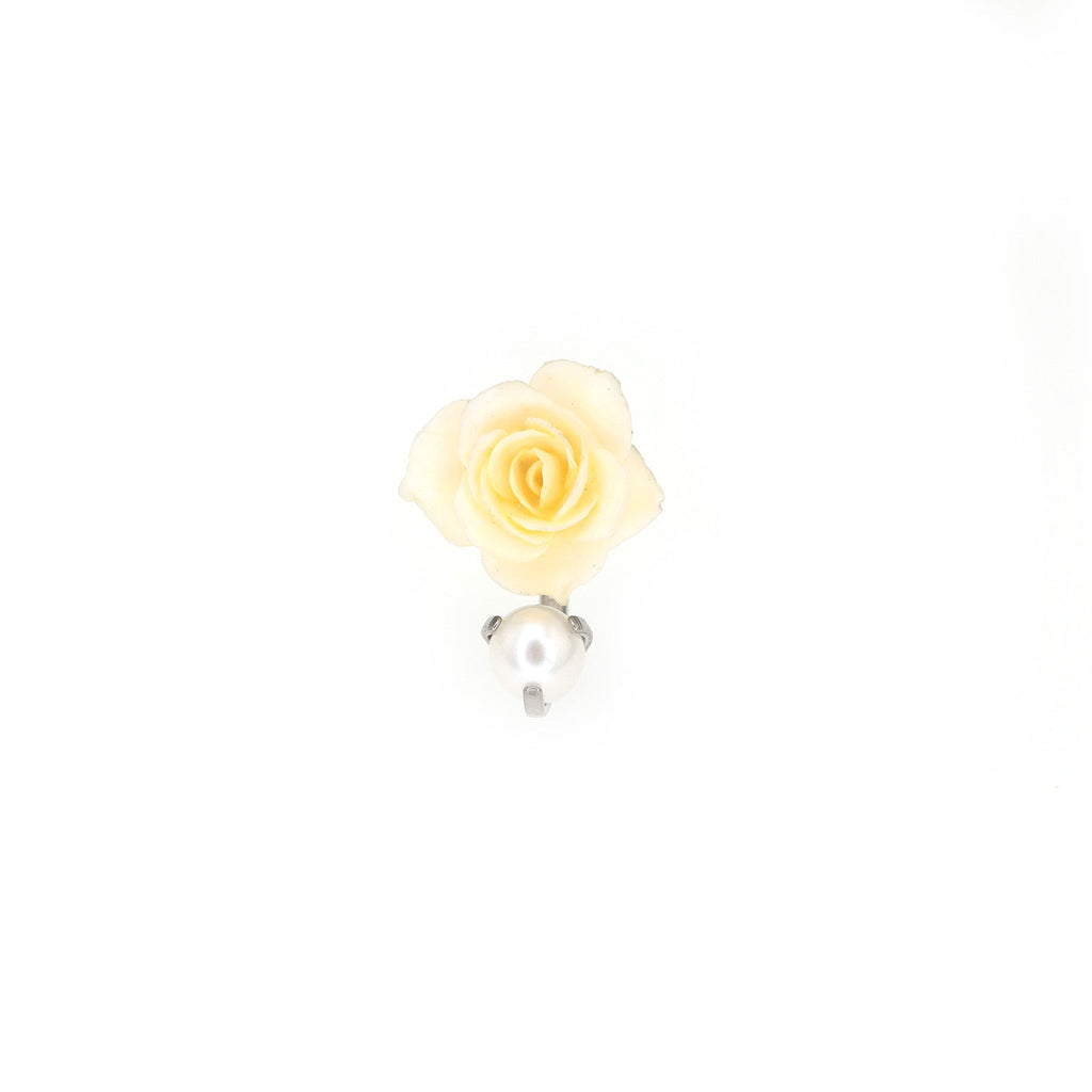 Yellow Rose & Pearl Titanium Horseshoe Ring