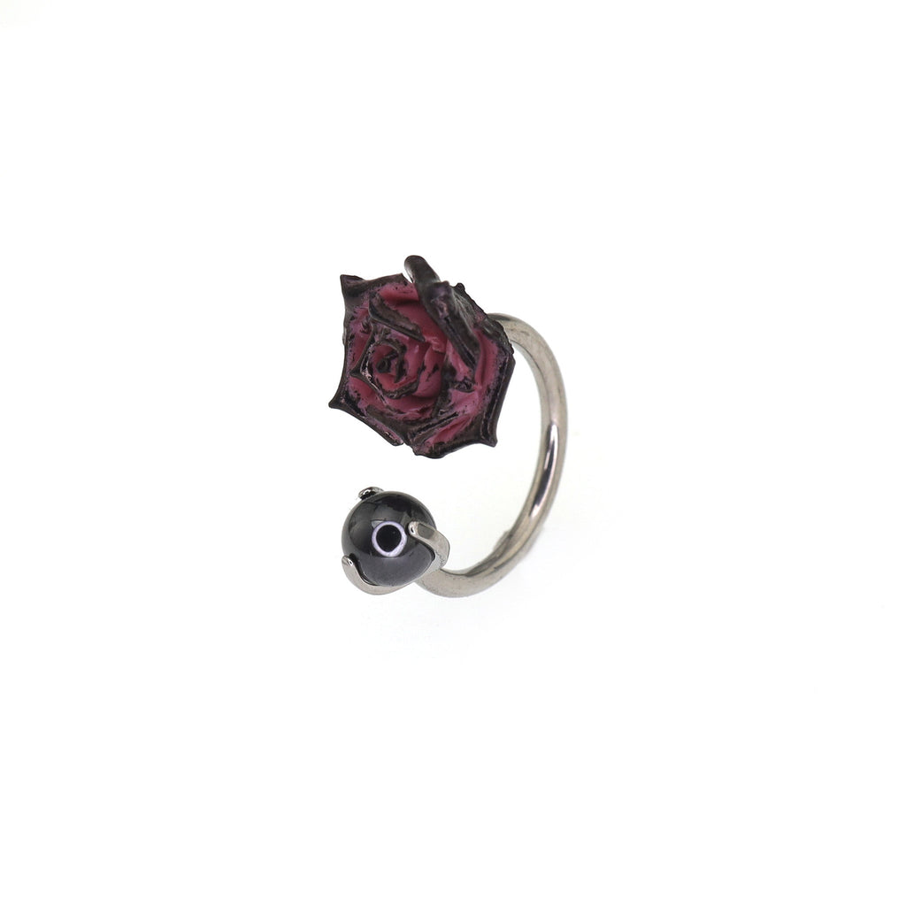 Black Red Rose CZ Titanium Horseshoe Ring