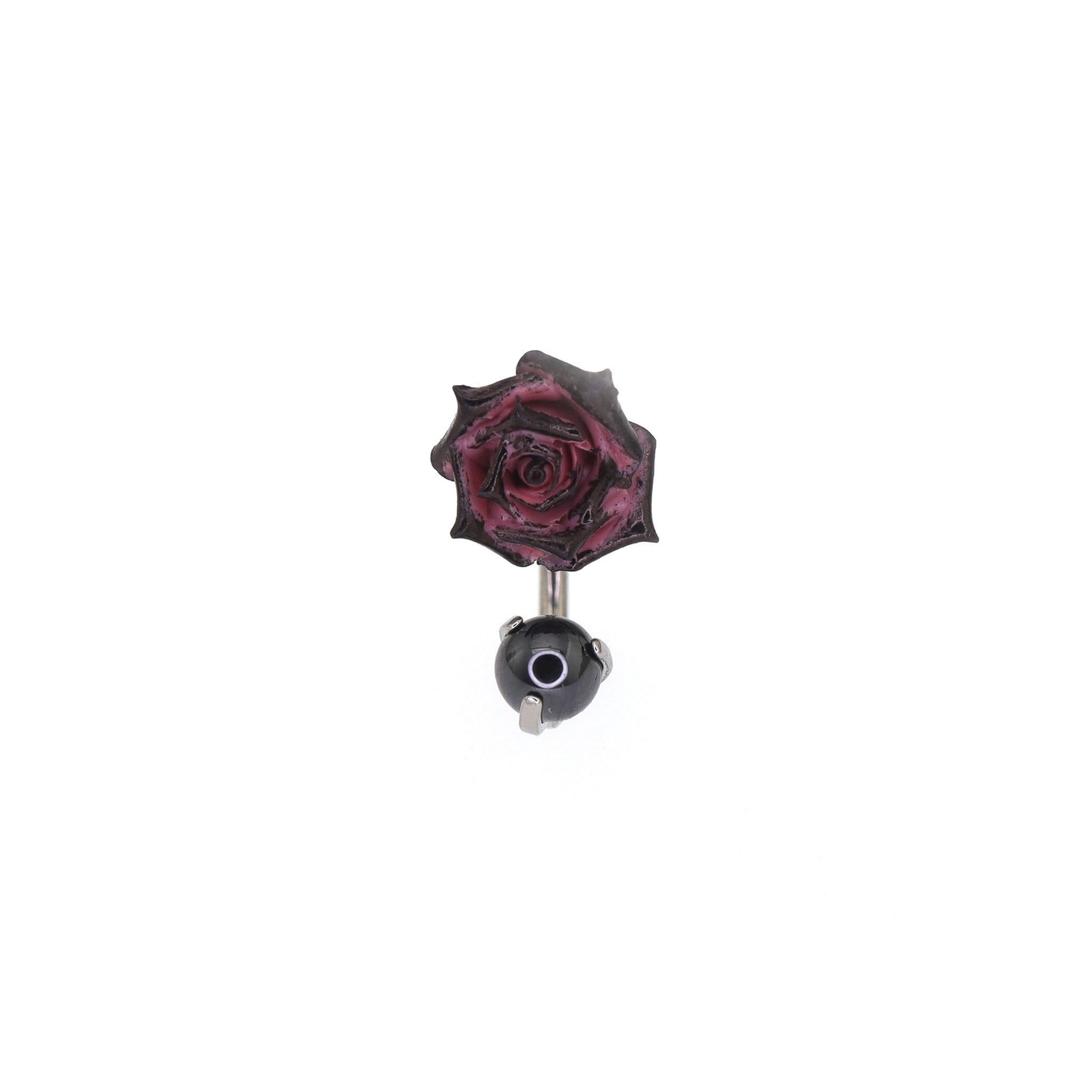Black Red Rose CZ Titanium Horseshoe Ring